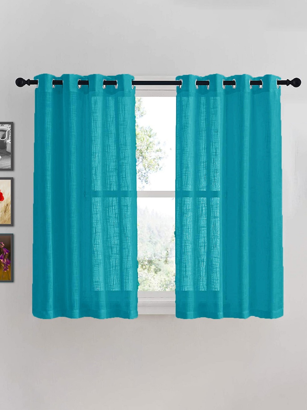 

HOMEMONDE Blue 2 Pieces Cotton Sheer Window Curtain