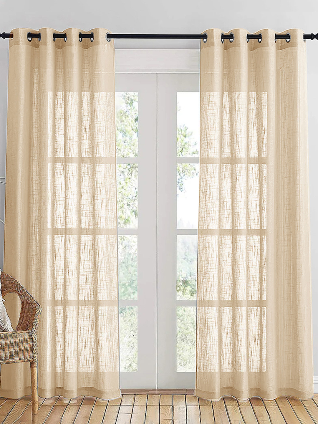 

HOMEMONDE Beige 2 Pieces Cotton Sheer Door Curtain