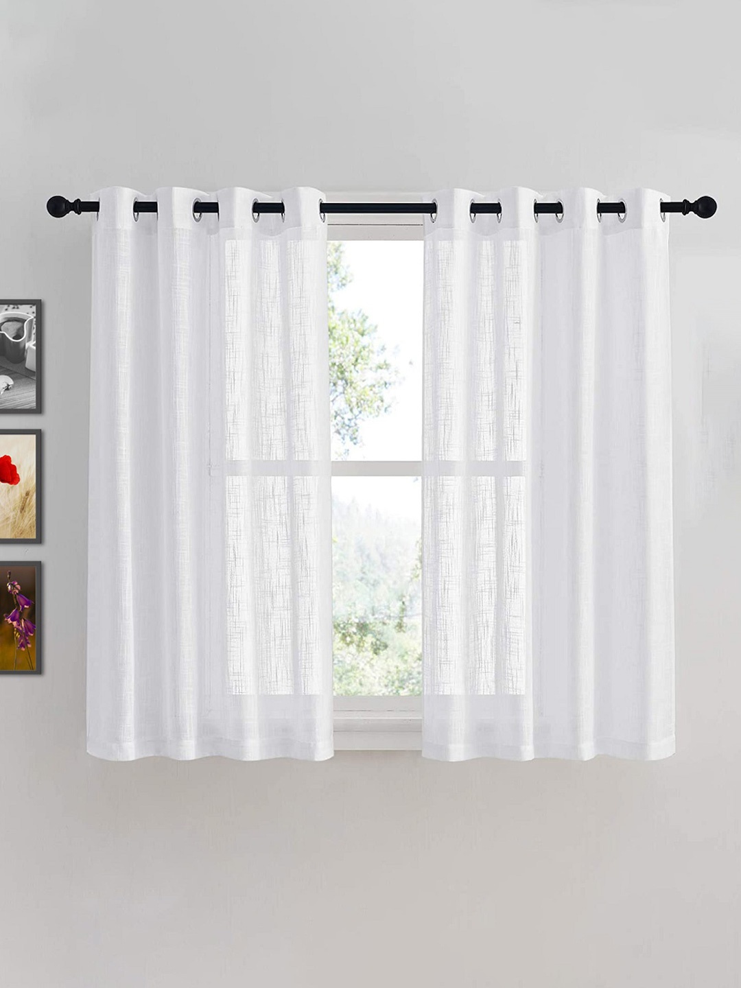 

HOMEMONDE White 2 Pieces Cotton Sheer Window Curtain