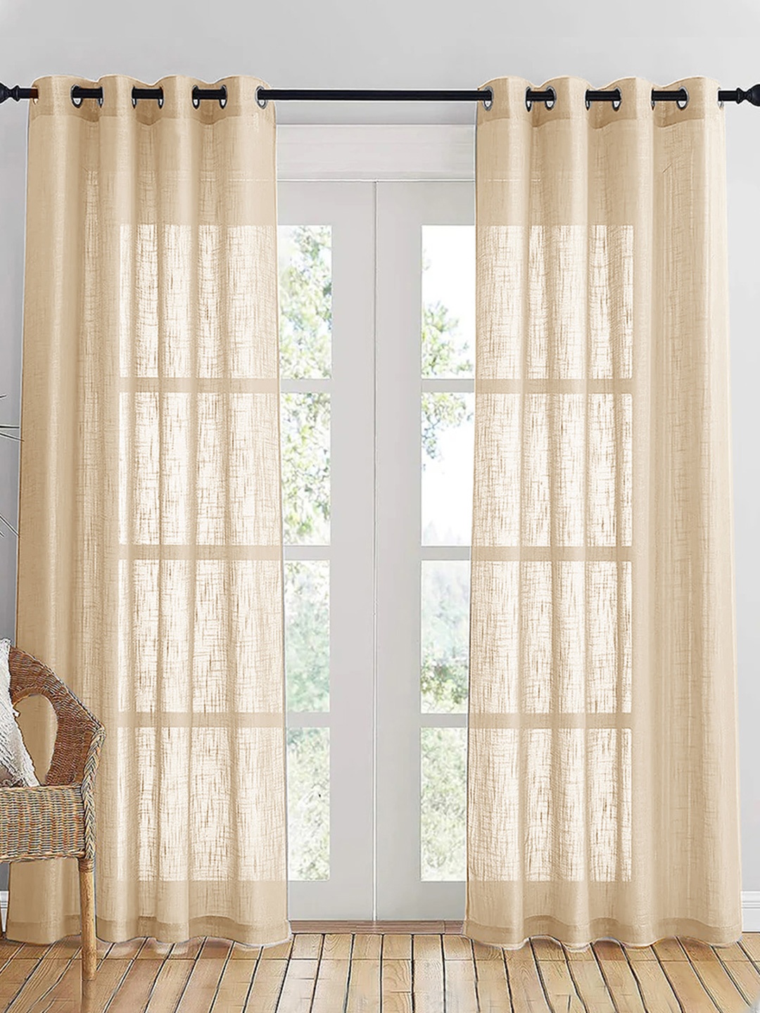 

HOMEMONDE Beige 2 Pieces Cotton Sheer Long Door Curtain