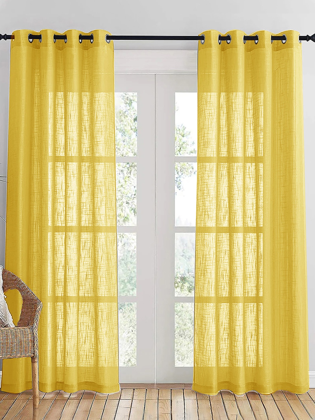 

HOMEMONDE Yellow Set of 2 Sheer Door Curtains