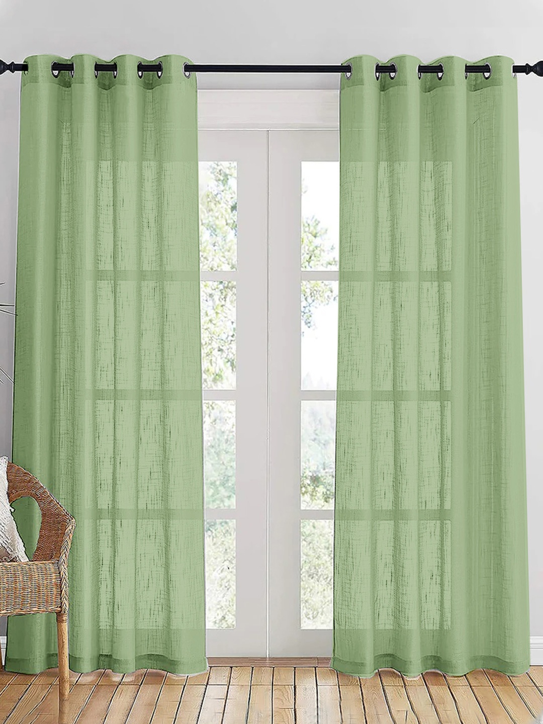 

HOMEMONDE Green Set of 2 Sheer Door Curtains