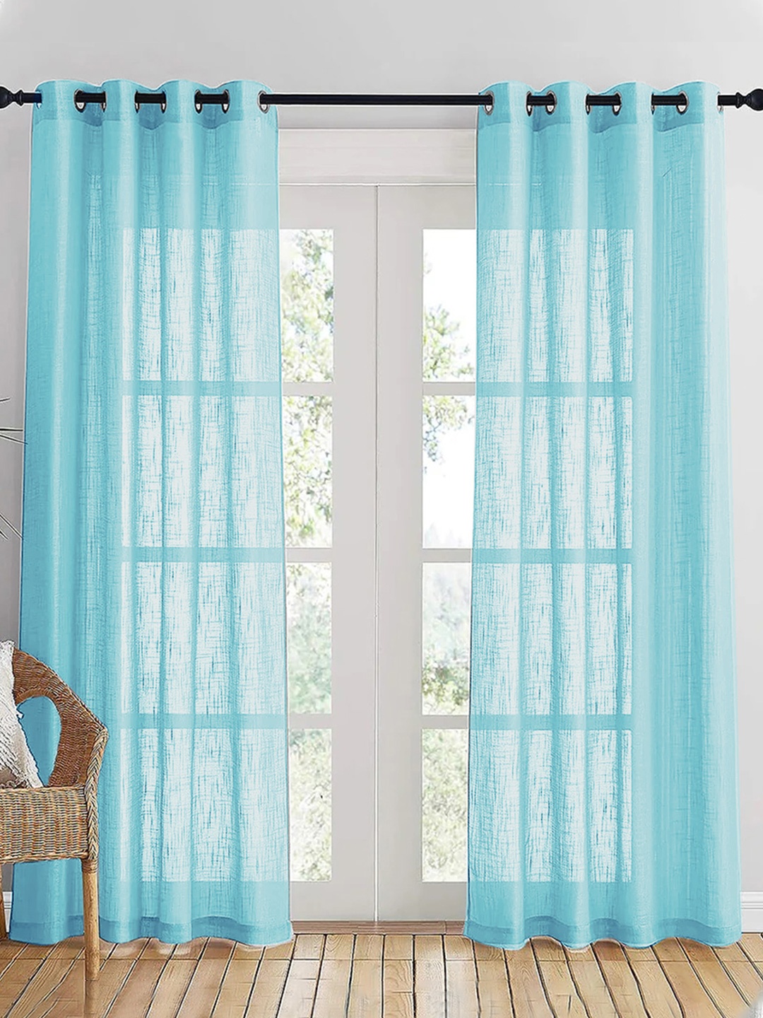 

HOMEMONDE Turquoise Blue Set of 2 Sheer Long Door Curtains