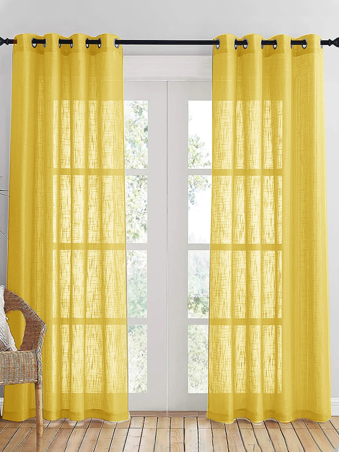 

HOMEMONDE Yellow Set of 2 Sheer Long Door Curtains