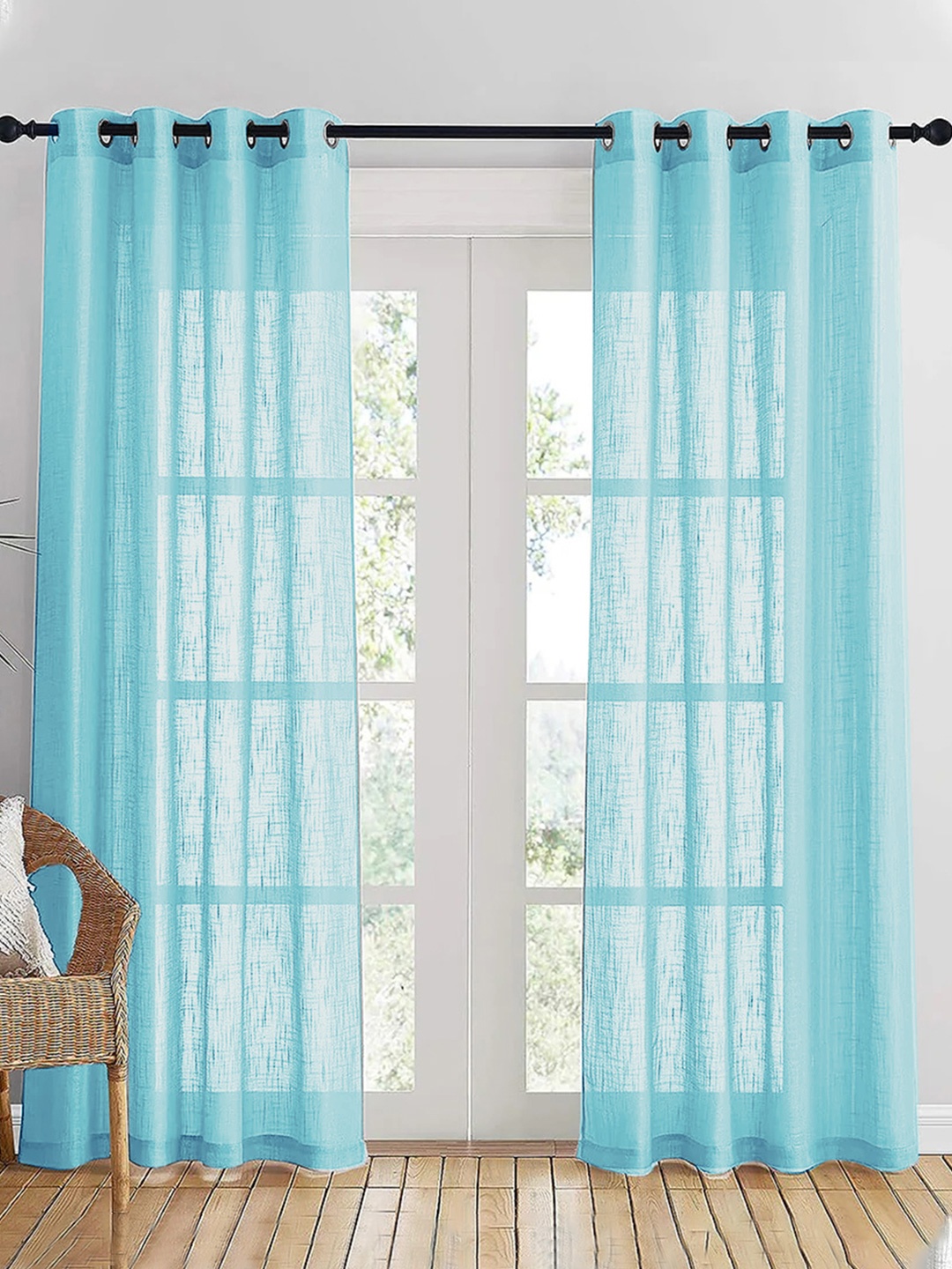 

HOMEMONDE Turquoise Blue Set of 2 Sheer Door Curtains