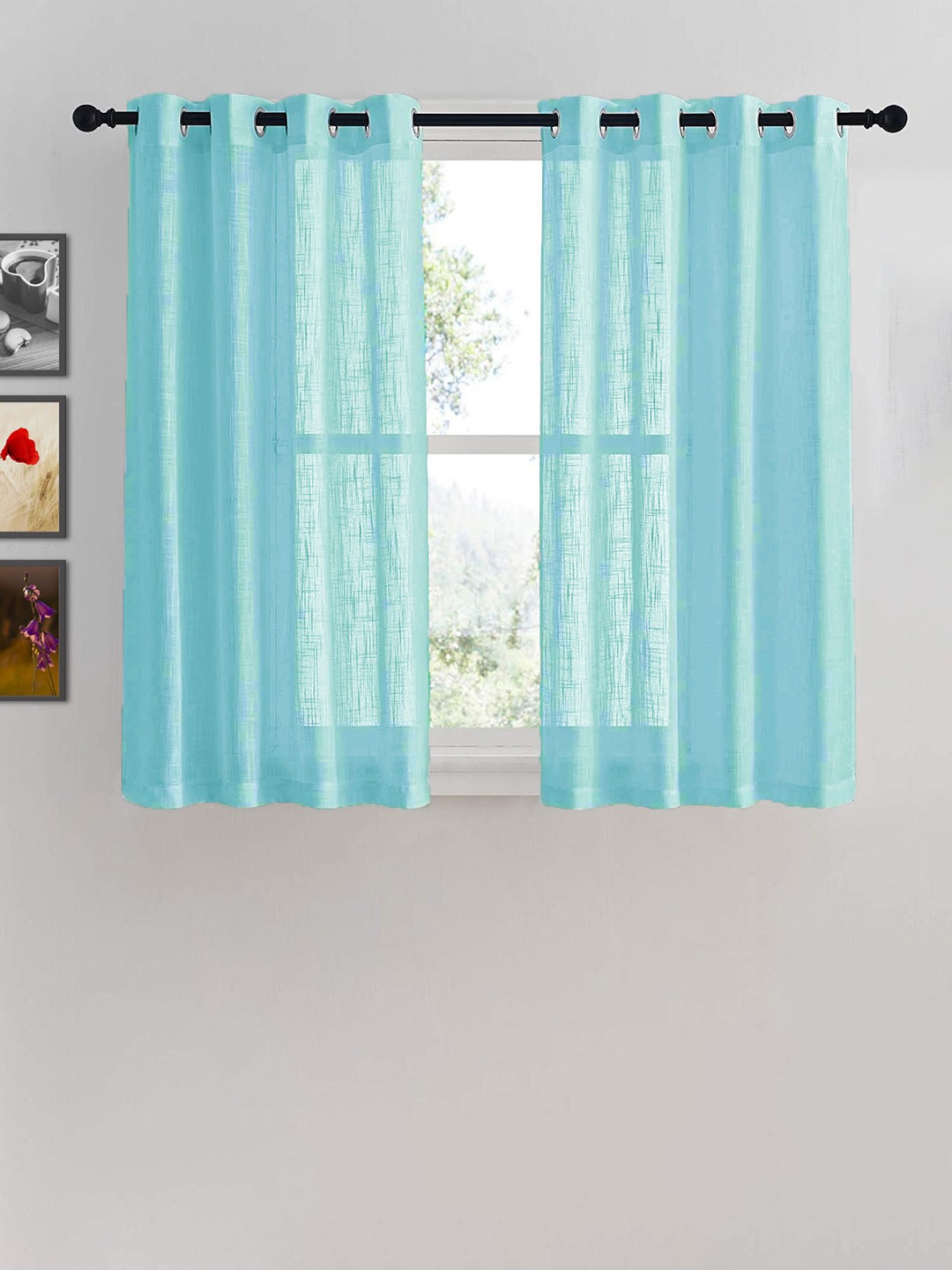 

HOMEMONDE Turquoise Blue Set of 2 Sheer Window Curtains