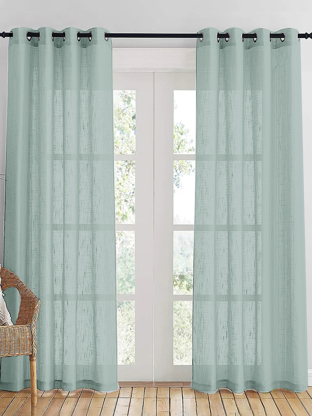 

HOMEMONDE Grey Set of 2 Sheer Long Door Curtains