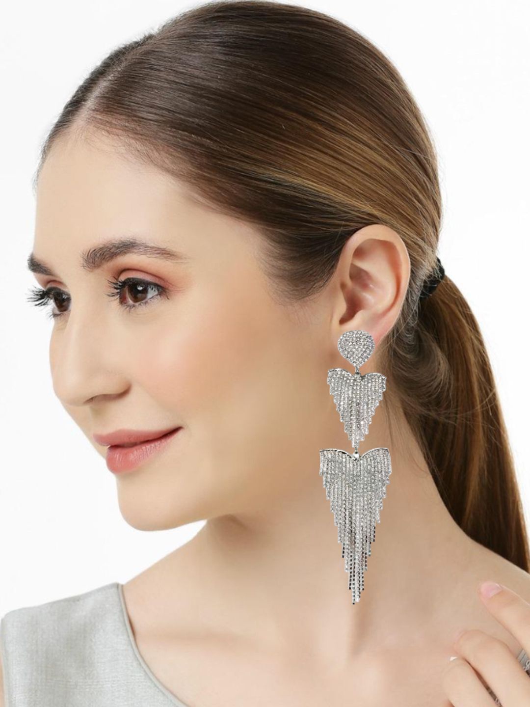 

OOMPH Heart Shaped Drop Earrings, Silver