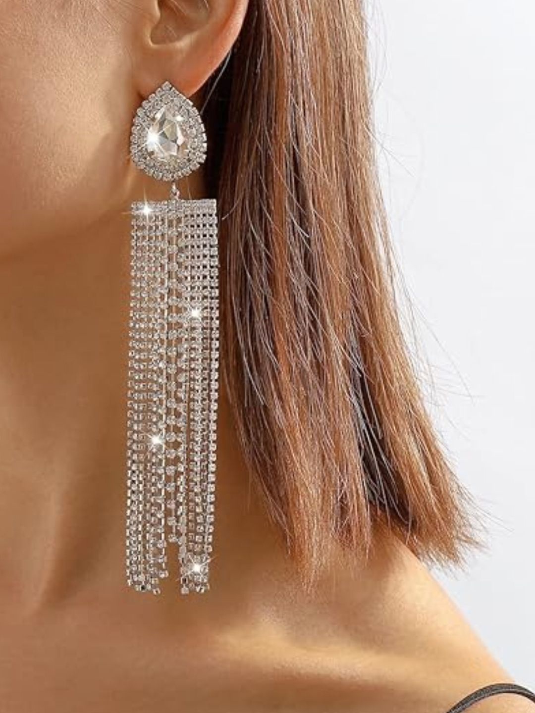 

OOMPH Teardrop Shaped Drop Earrings, Silver