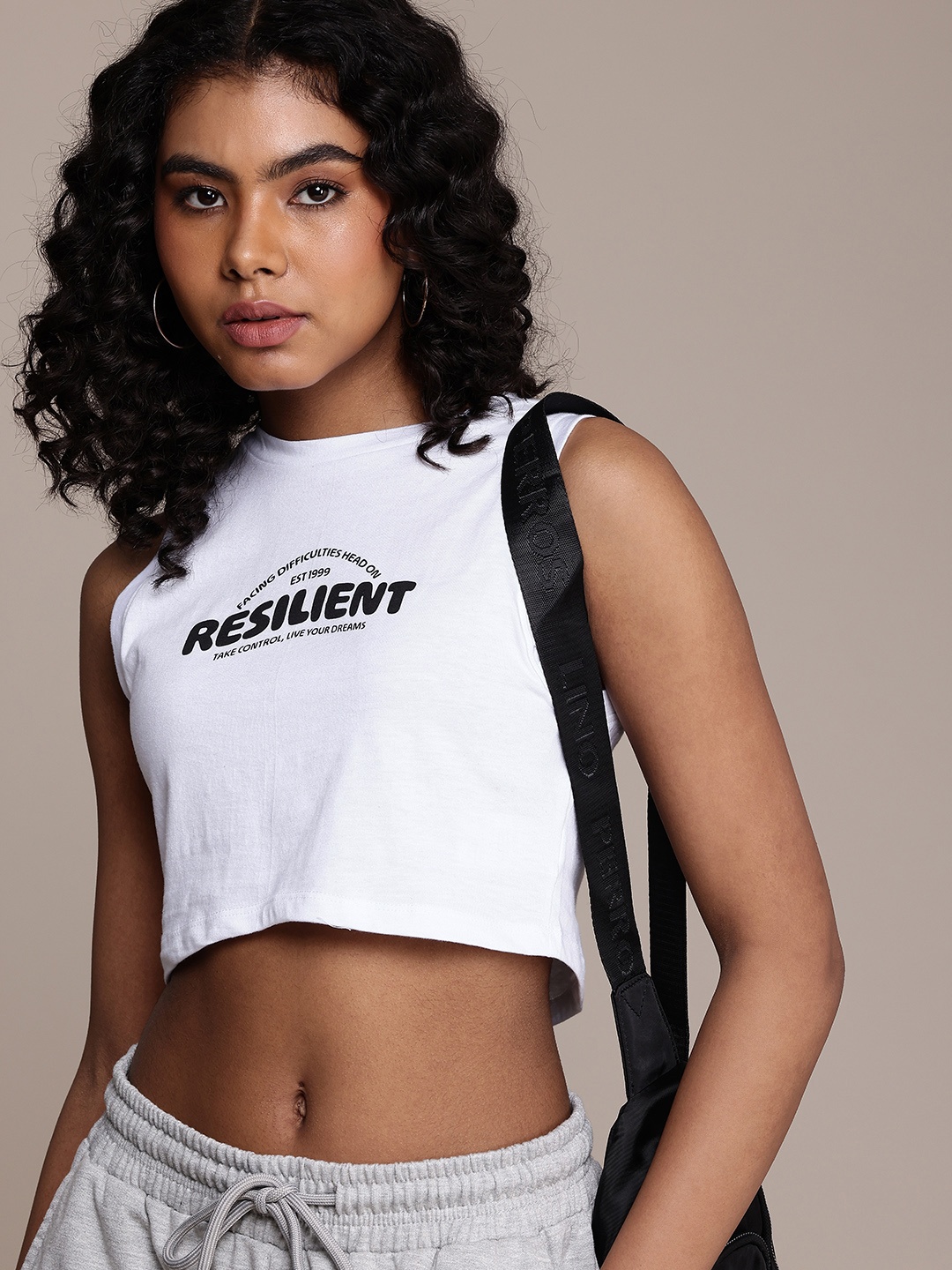 

The Roadster Life Co. Typography Printed Pure Cotton Boxy Crop T-shirt, White