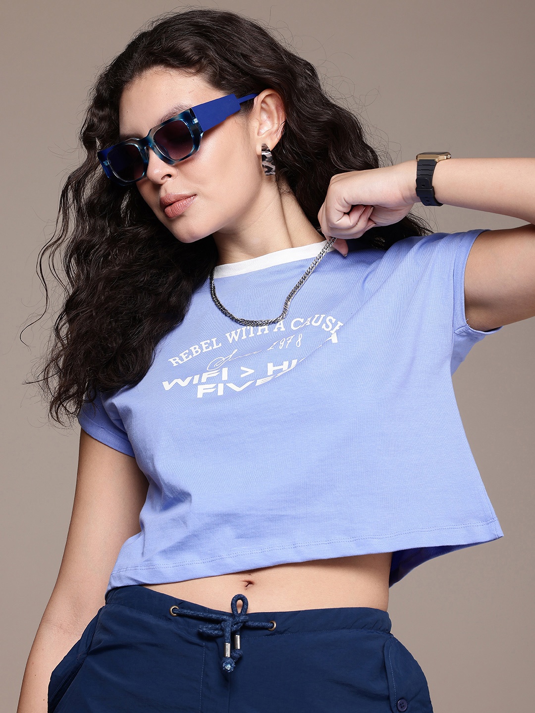 

The Roadster Life Co. Typography Printed Pure Cotton T-shirt, Blue