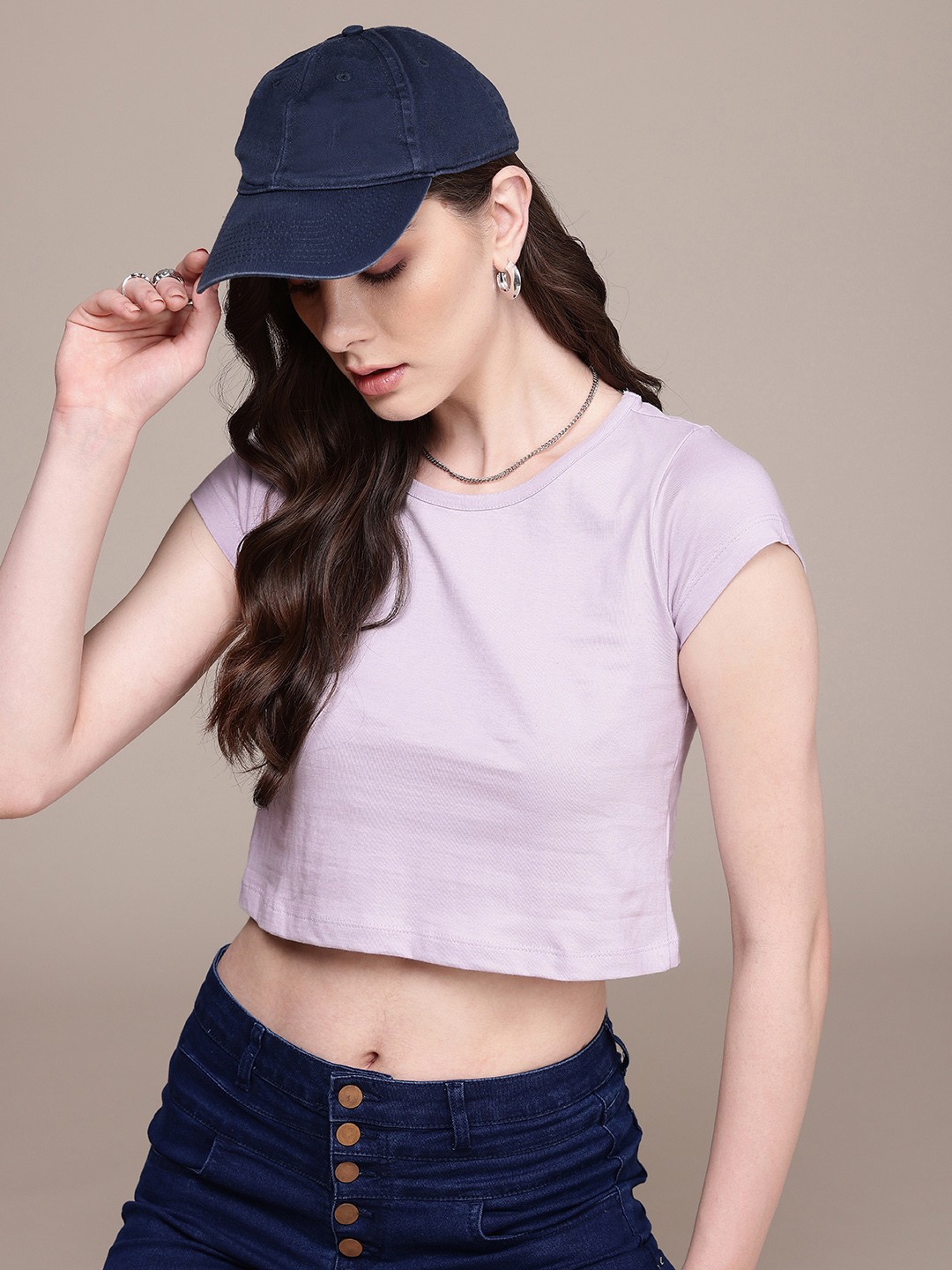 

The Roadster Life Co. Cap Sleeves Pure Cotton Slim Fit T-shirt, Mauve