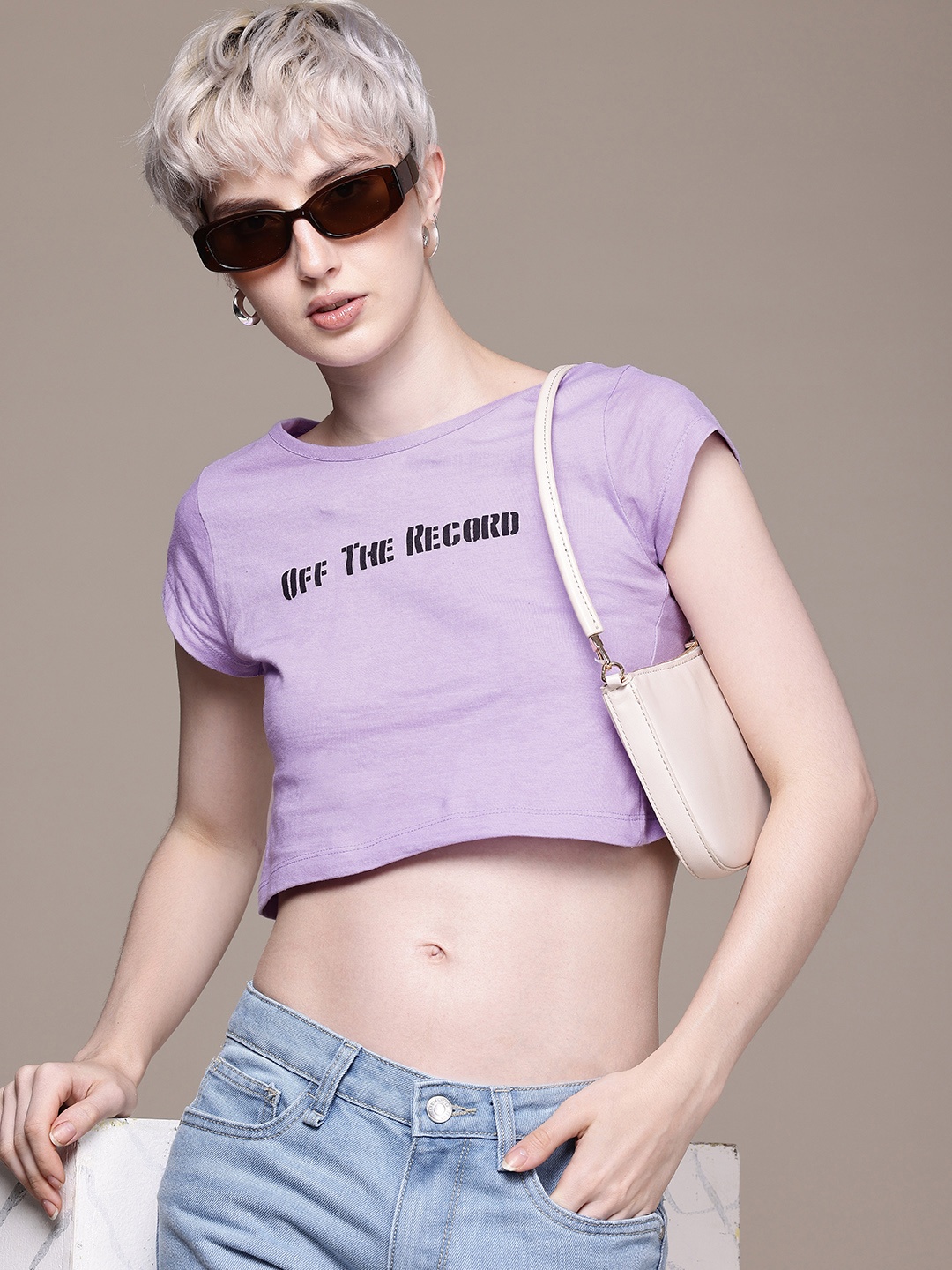 

The Roadster Life Co. Pure Cotton Typography Printed Crop T-shirt, Lavender