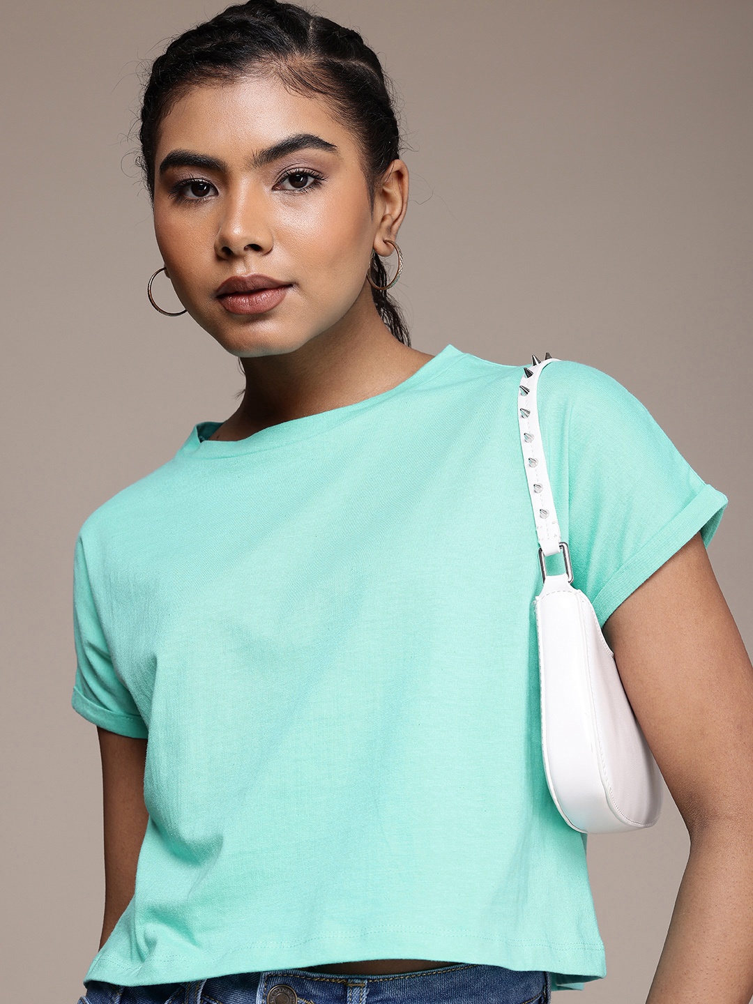 

The Roadster Life Co. Extended Sleeves Pure Cotton Boxy T-shirt, Green