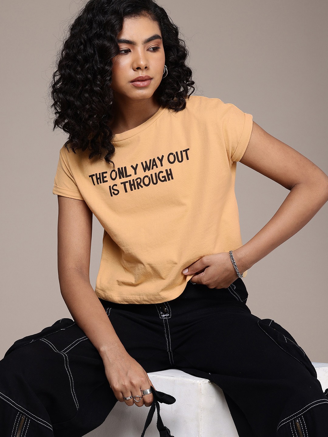 

The Roadster Life Co. Typography Printed Pure Cotton T-shirt, Beige