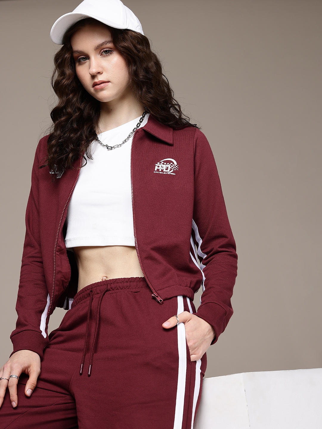 

The Roadster Life Co. Printed Side Stripes Sweatshirt & Trouser, Maroon