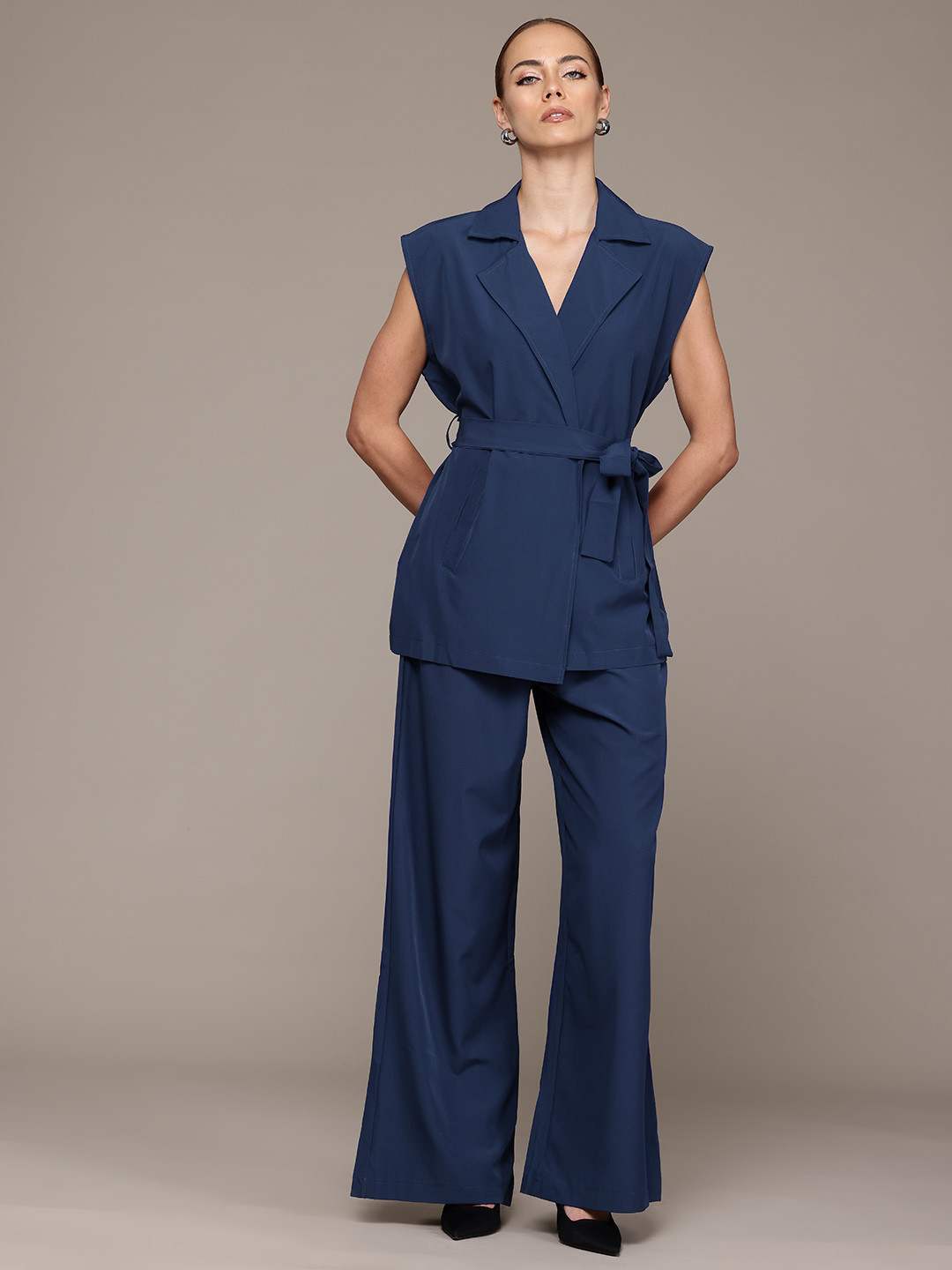 

bebe Notched Lapel Collar Tie-Up Co-Ords, Navy blue