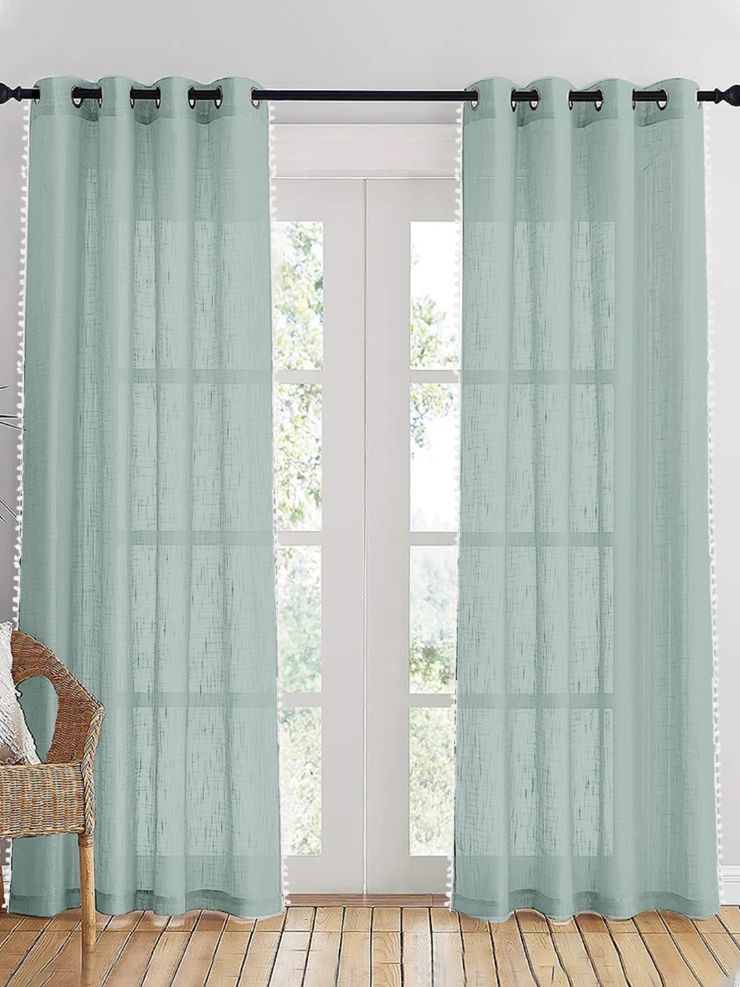 

HOMEMONDE Grey & White Set of 2 Sheer Door Curtains