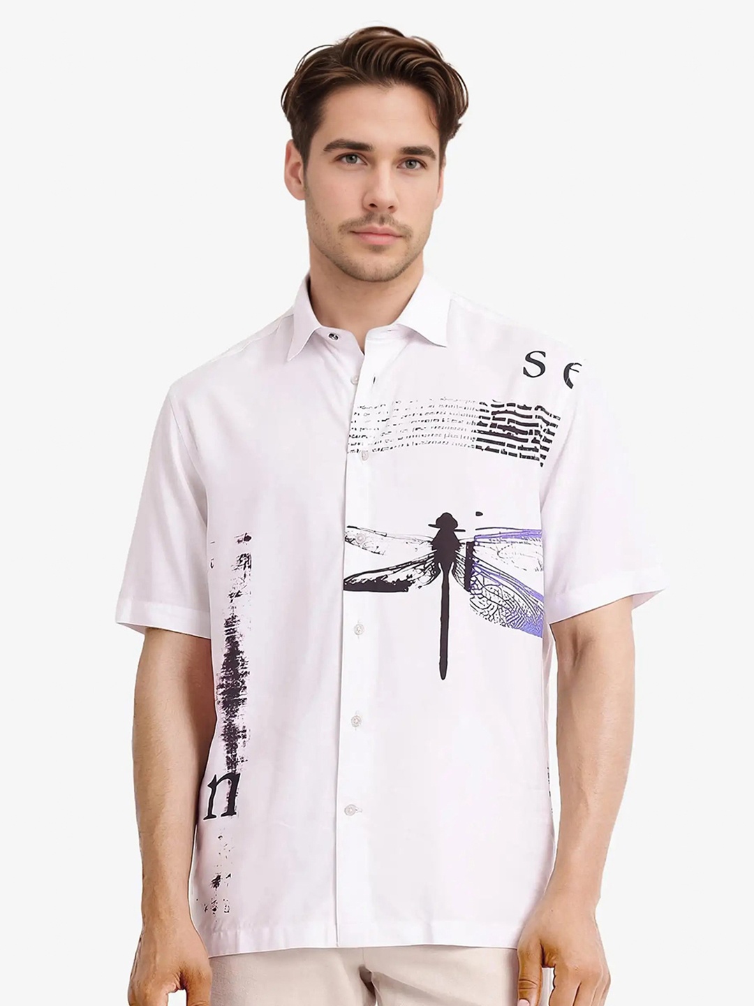 

RARE RABBIT Men Comfort Boxy Opaque Casual Shirt, White