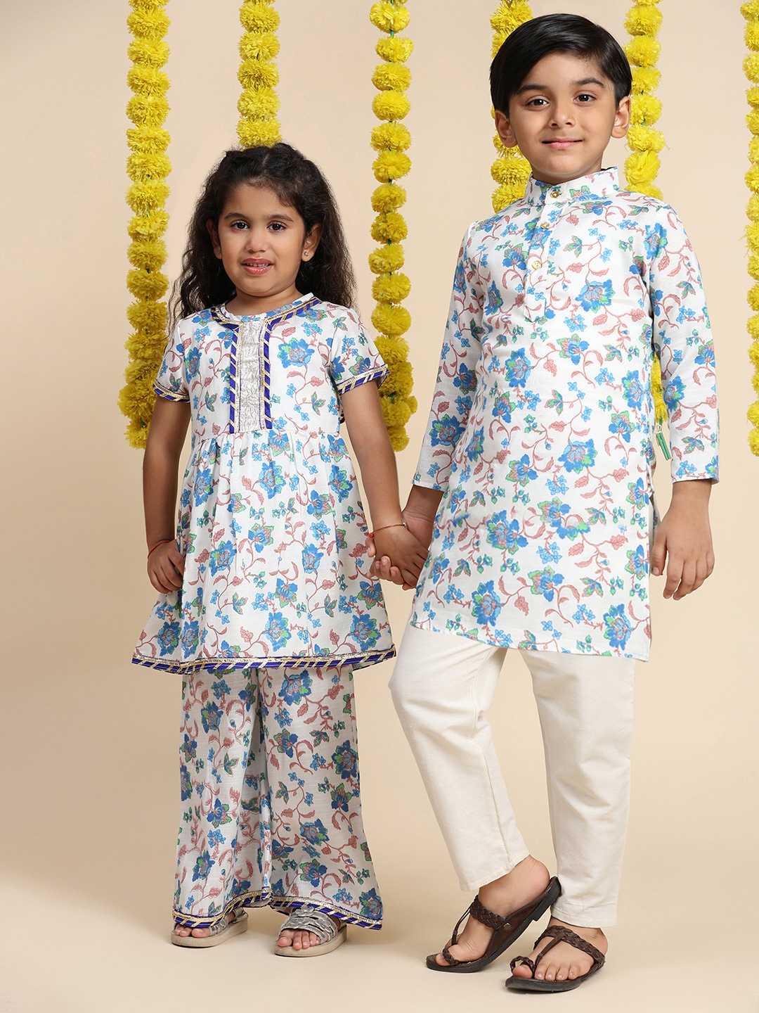 

Cutiekins Boys Floral Printed Regular Kurta with Pyjamas, Blue