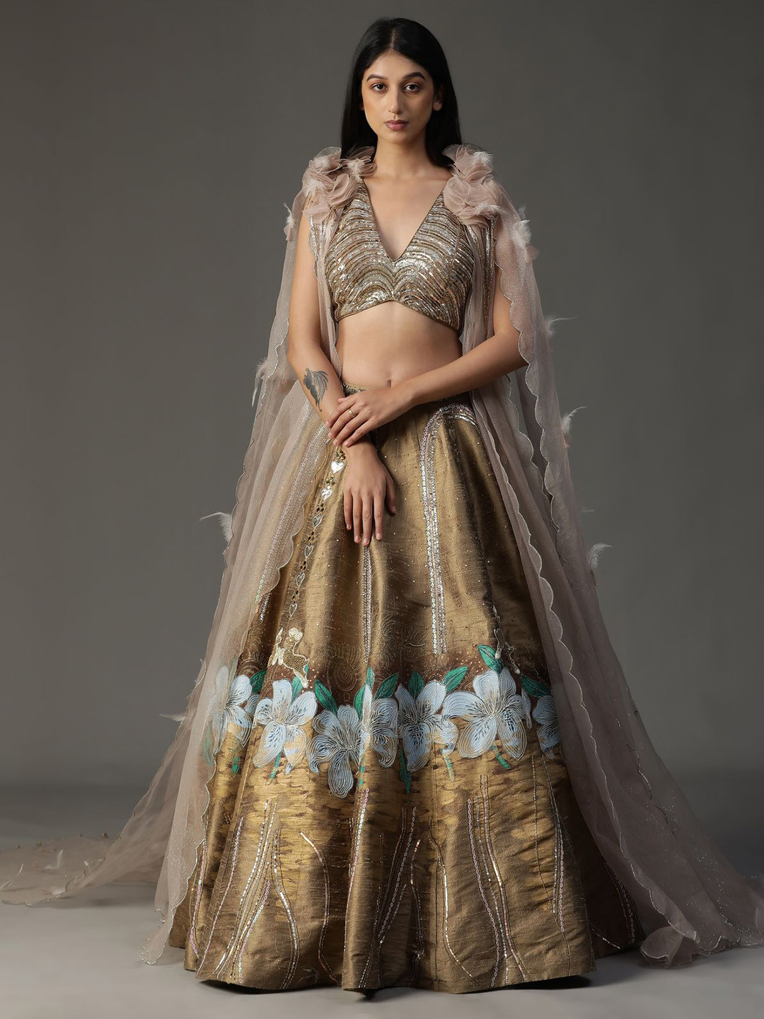 

ARPITA SULAKSHANA Embellished Sequinned Made to Measure Lehenga, Gold