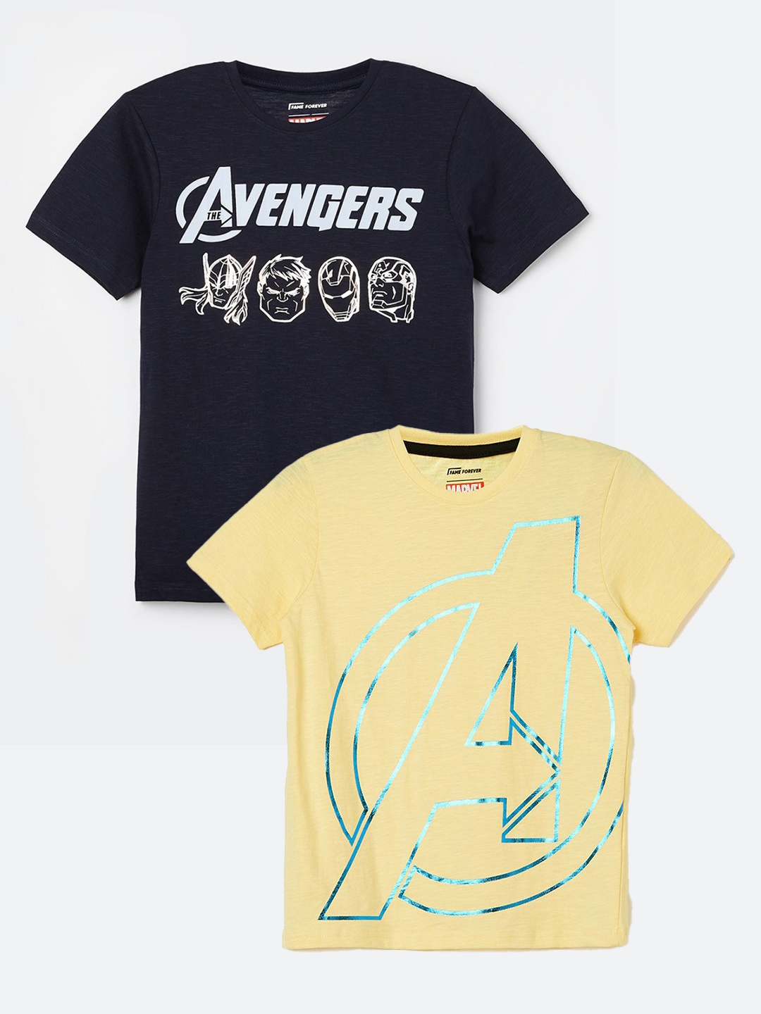 

Fame Forever by Lifestyle Boys Pack Of 2 Avengers Printed Cotton T-shirts, Yellow