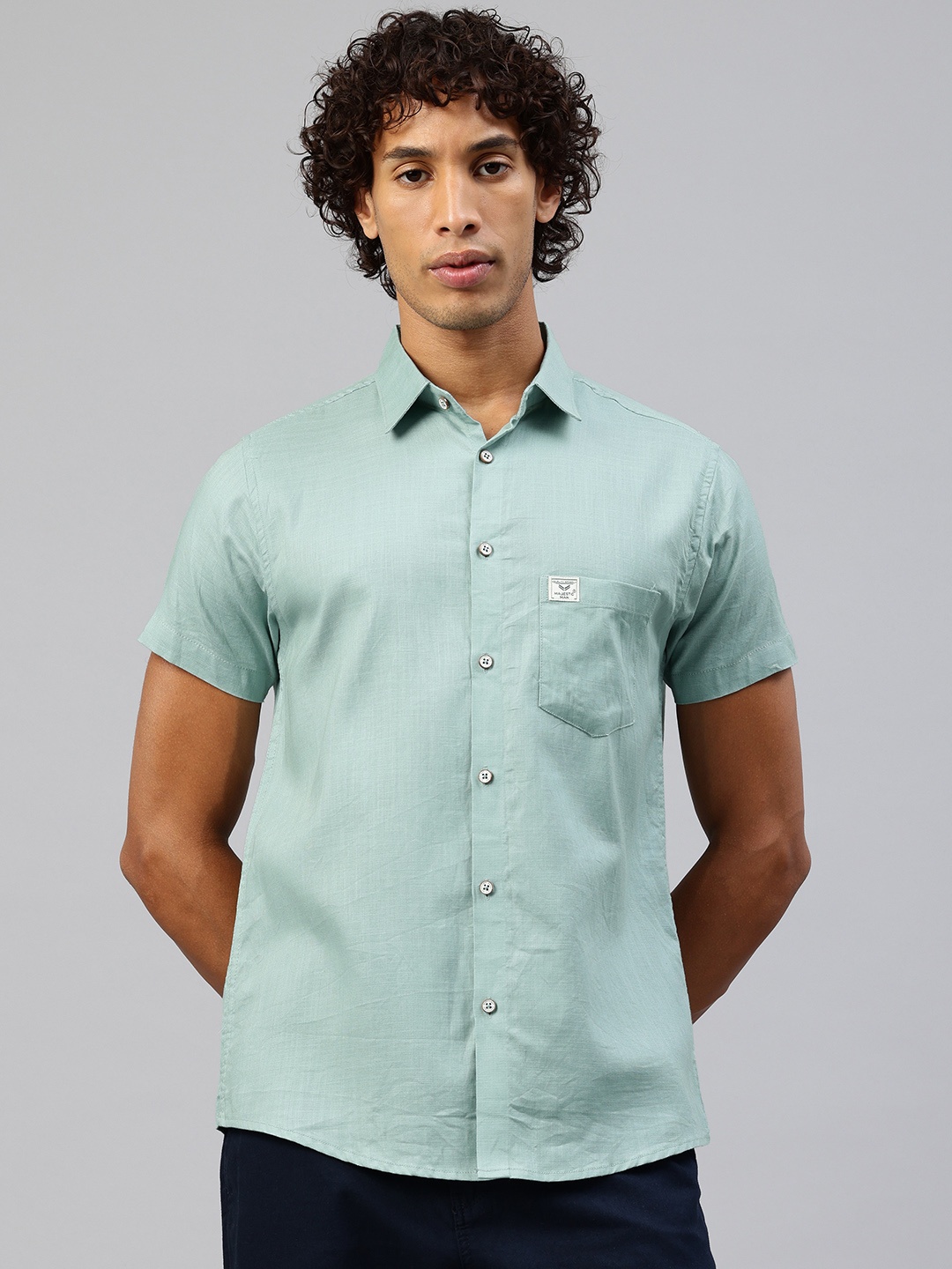 

Majestic Man Men Classic Slim Fit Pure Cotton Casual Shirt, Green
