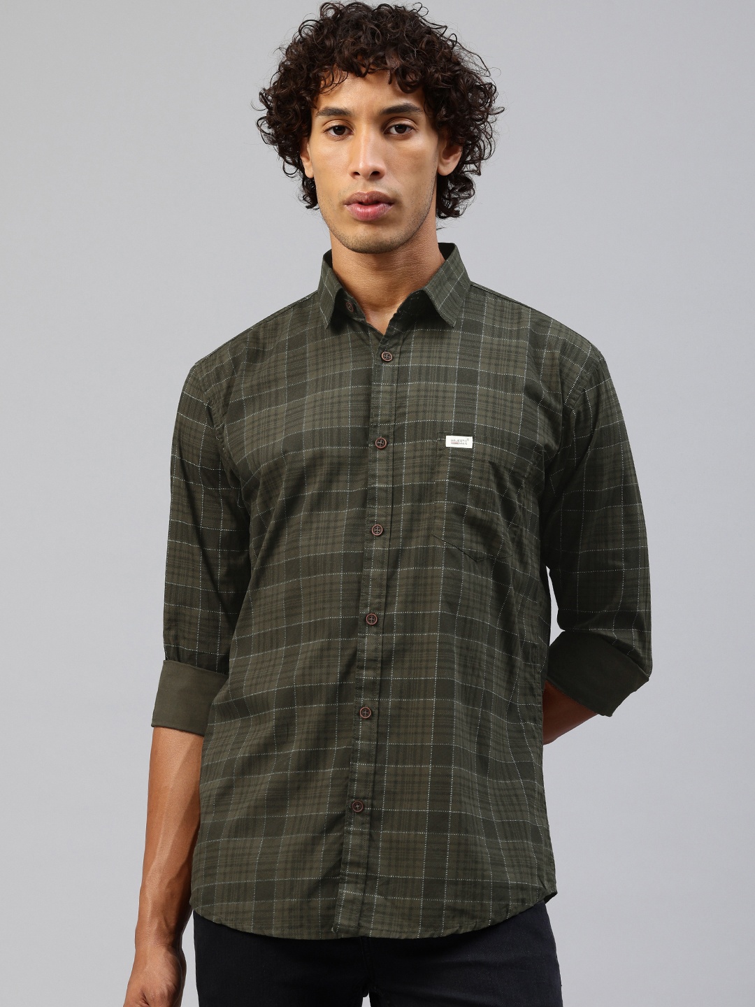 

Majestic Man Men Comfort Slim Fit Checked Pure Cotton Casual Shirt, Green