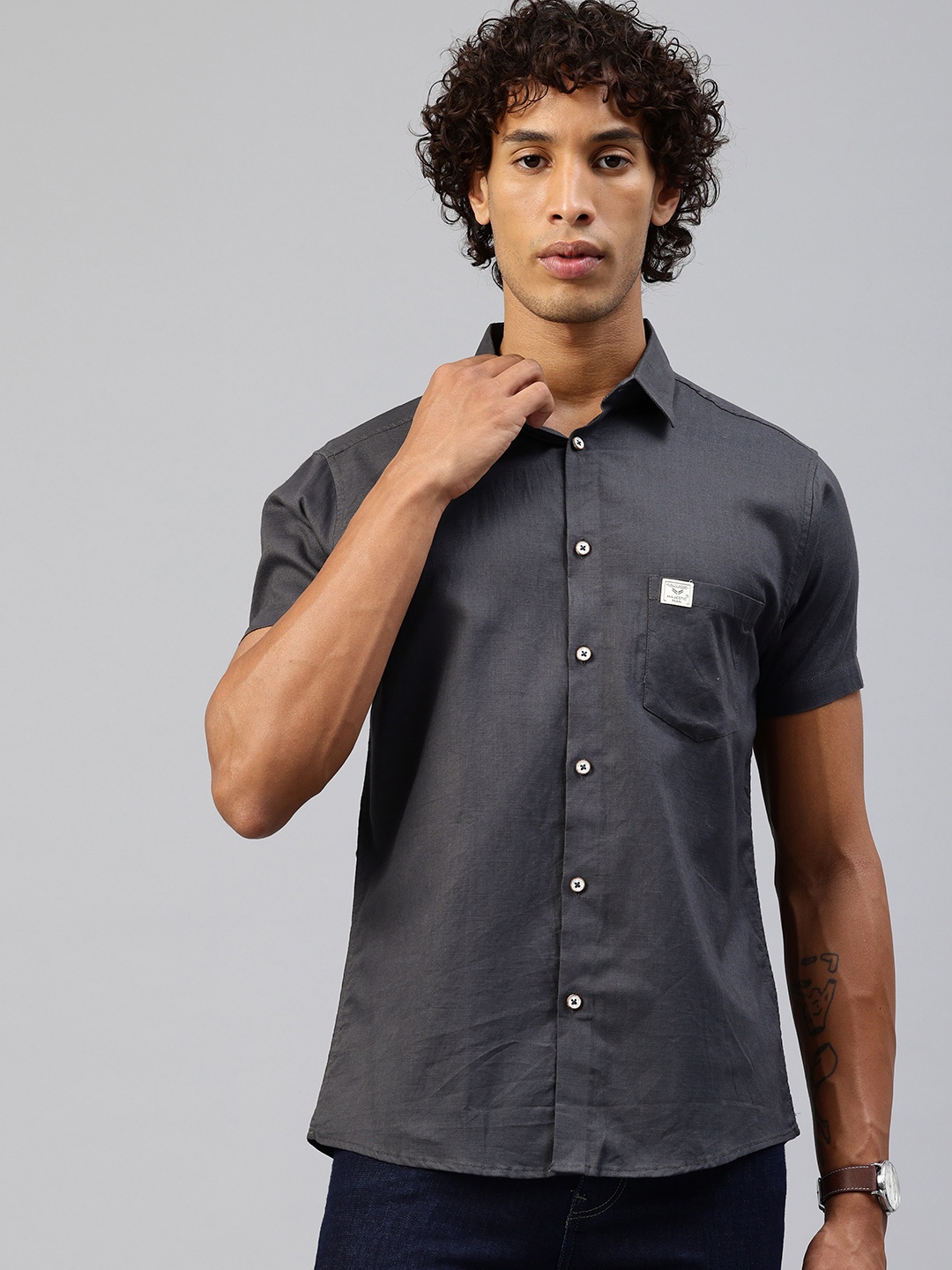 

Majestic Man Men Classic Slim Fit Pure Cotton Casual Shirt, Grey