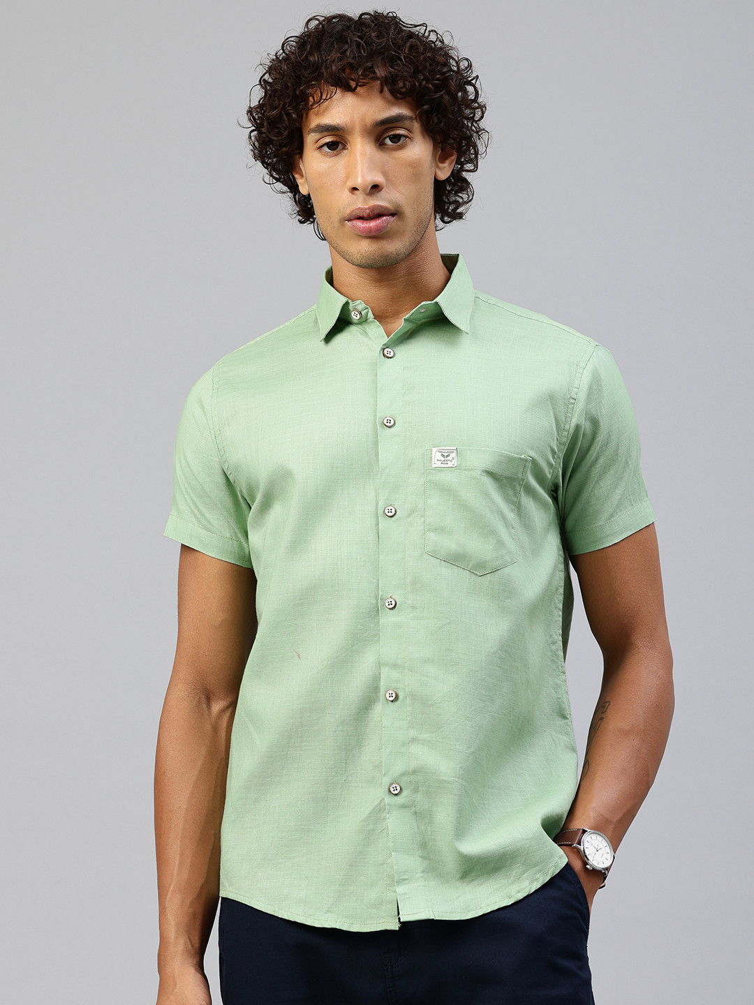 

Majestic Man Men Classic Slim Fit Pure Cotton Casual Shirt, Sea green
