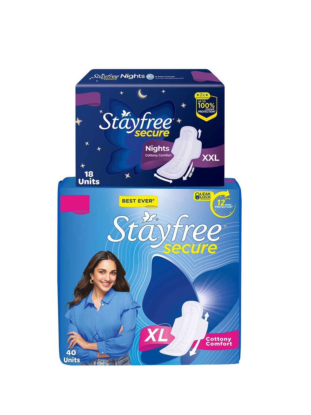 

Stayfree Secure Day Night Sanitary Napkins Combo- Cottony XL 40 Pads + Nights XXL 18 Pads, Blue