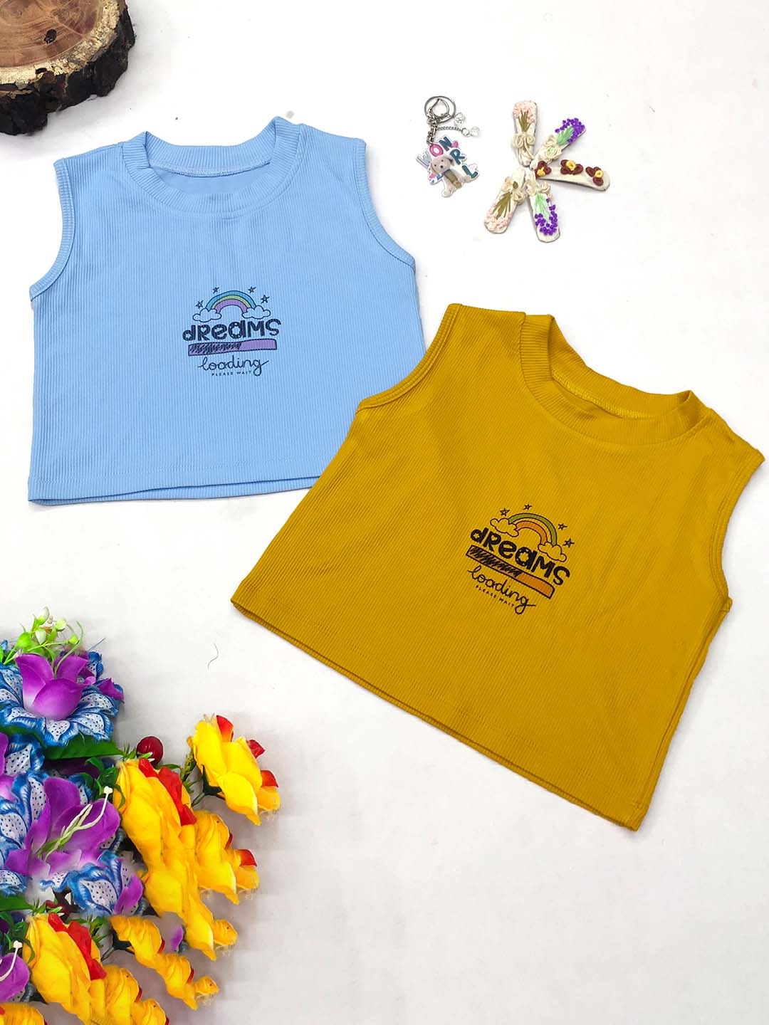 

BAESD Pack Of 2 Girls Printed Crop Top, Yellow