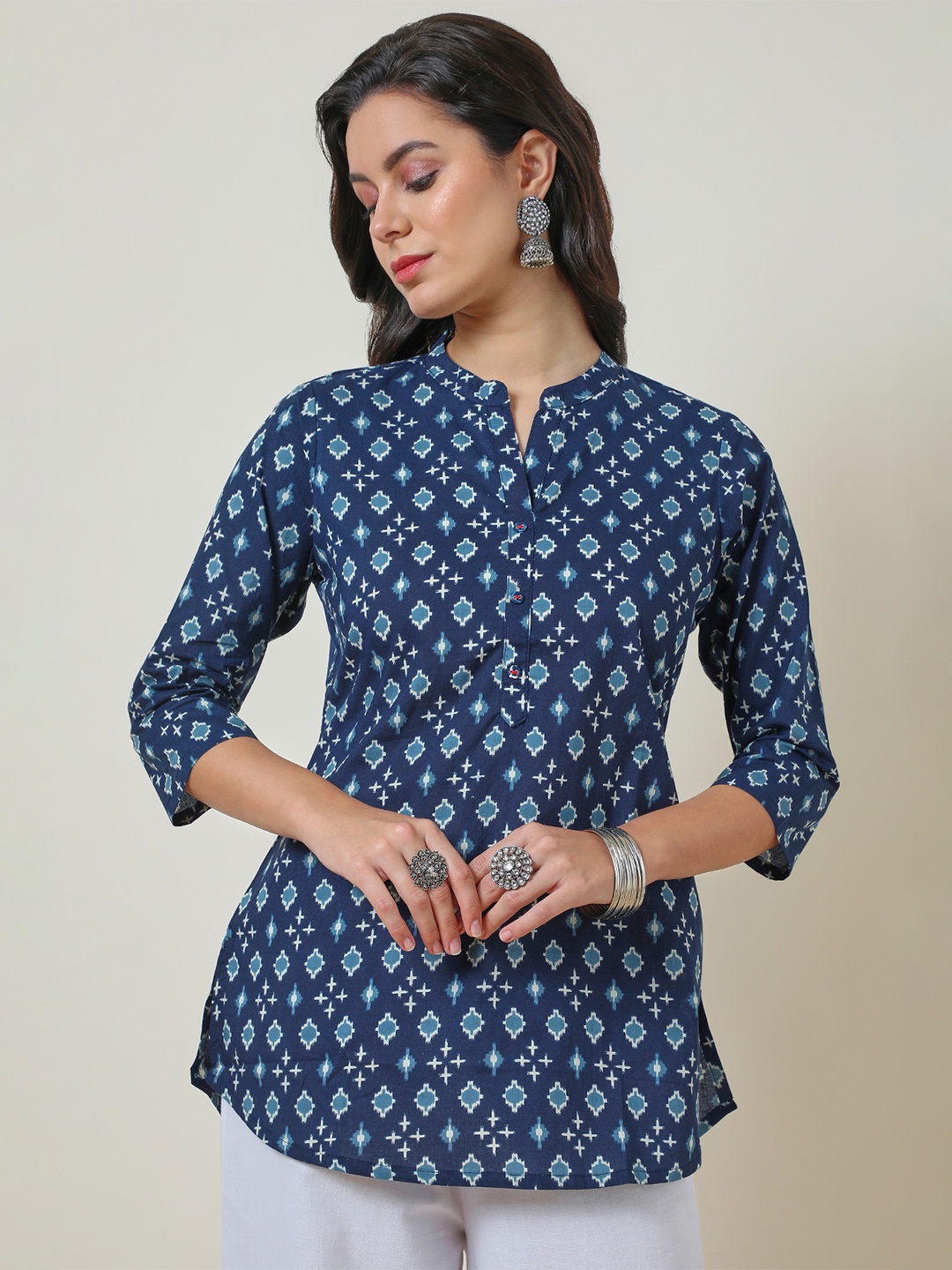 

Soch Mandarin Collar Printed Tunic, Blue