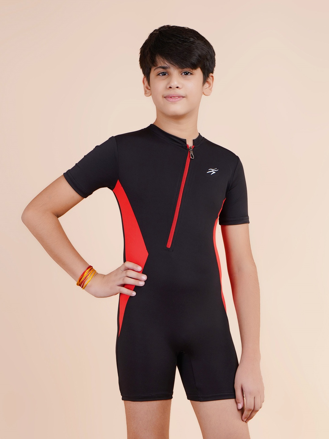 

Keepfit Kids UPF40+UV N9 Antibacterial 1 Pc Zipper Swimwear set, Red
