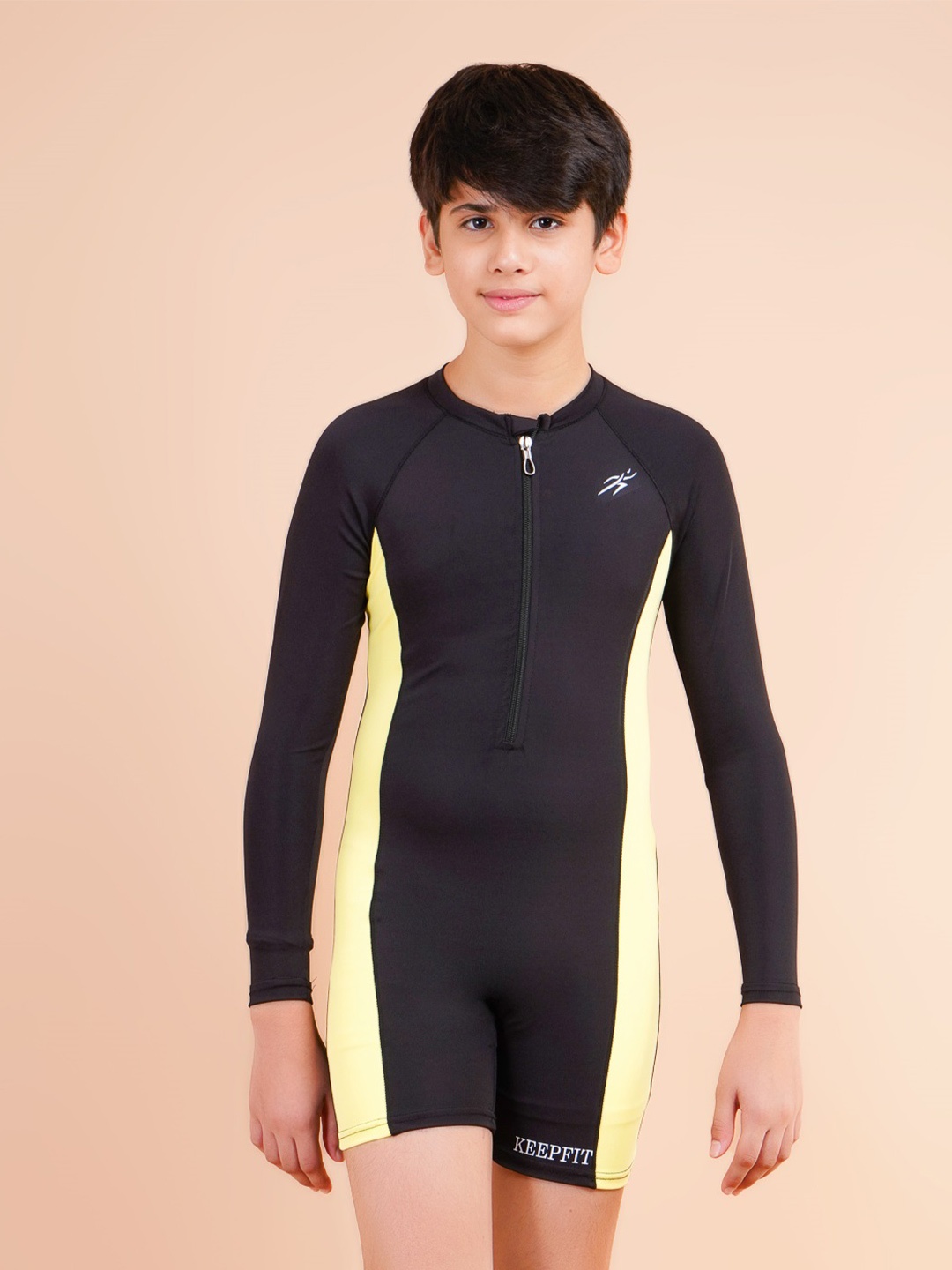 

Keepfit Kids UPF40+UV N9 Antibacterial 1 Pc Zipper Swimwear set, Yellow