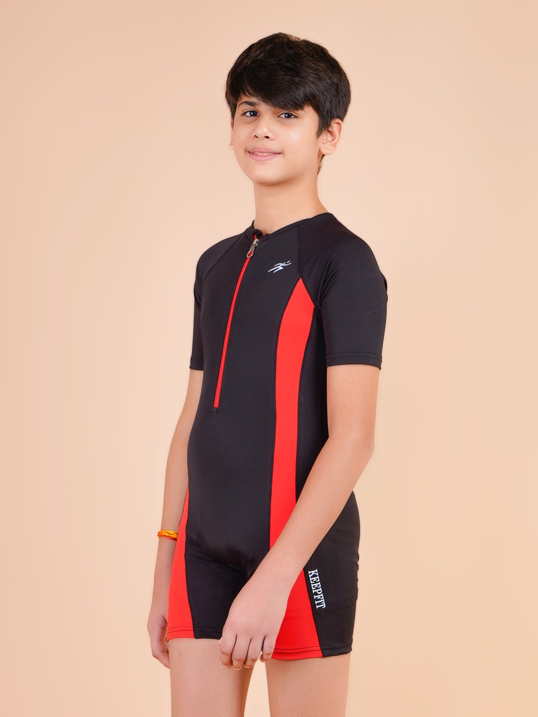 

Keepfit Kids UPF40+UV N9 Antibacterial 1 Pc Zipper Swimwear set, Red
