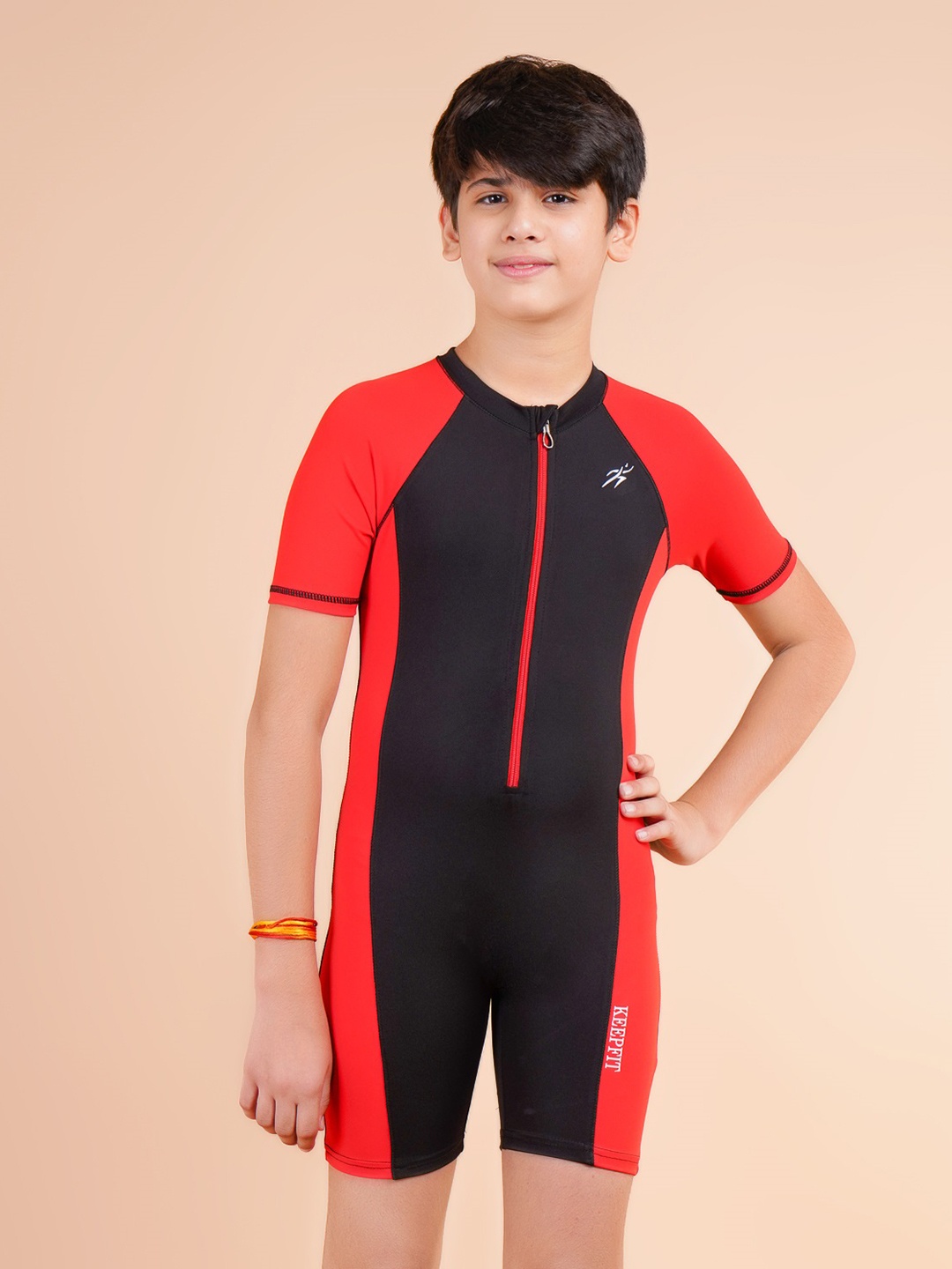 

Keepfit Kids UPF40+UV N9 Antibacterial 1 Peice Zipper Swimwear set, Red