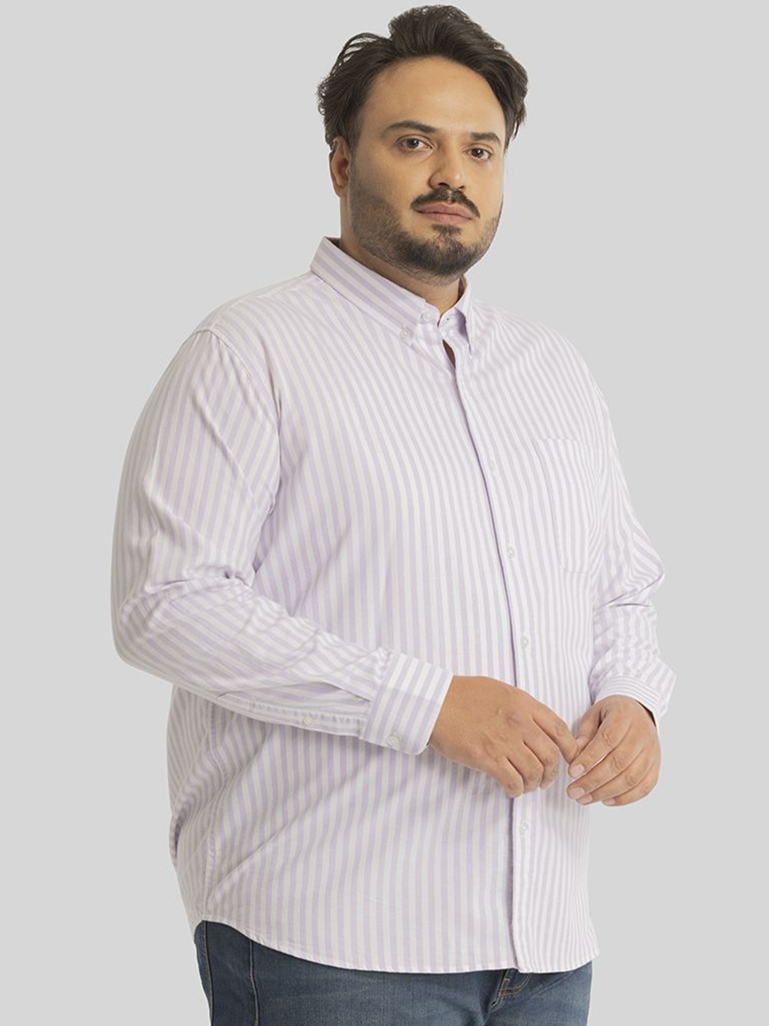 

Snitch Plus Size Men Classic Opaque Striped Casual Shirt, Lavender