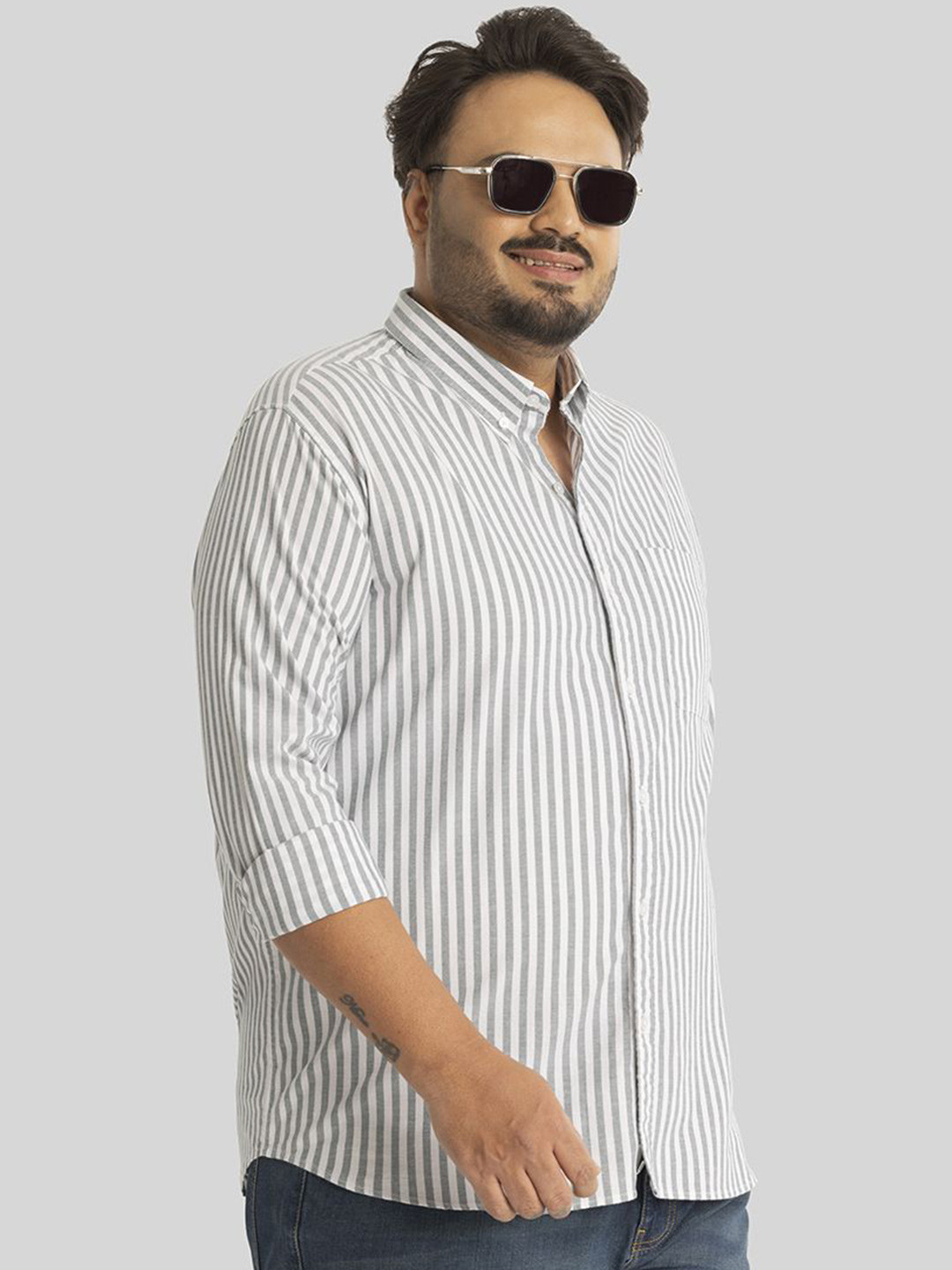 

Snitch Plus Size Men Classic Opaque Striped Casual Shirt, Grey