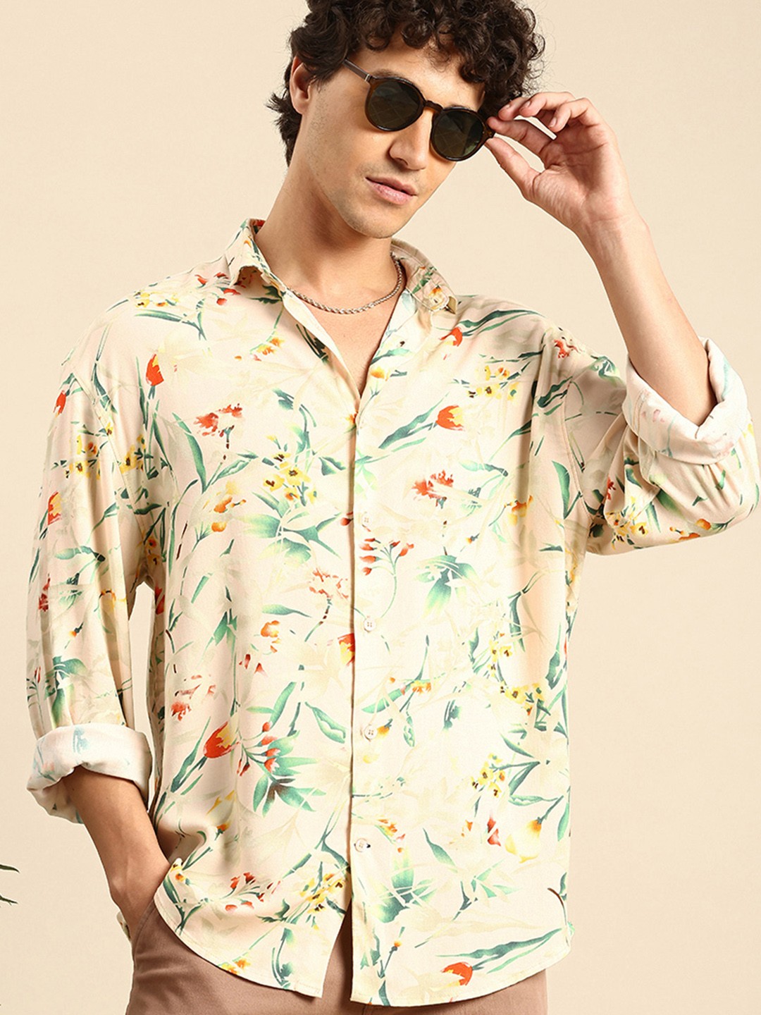 

Mast & Harbour Relaxed Fit Floral Opaque Printed Casual Shirt, Off white