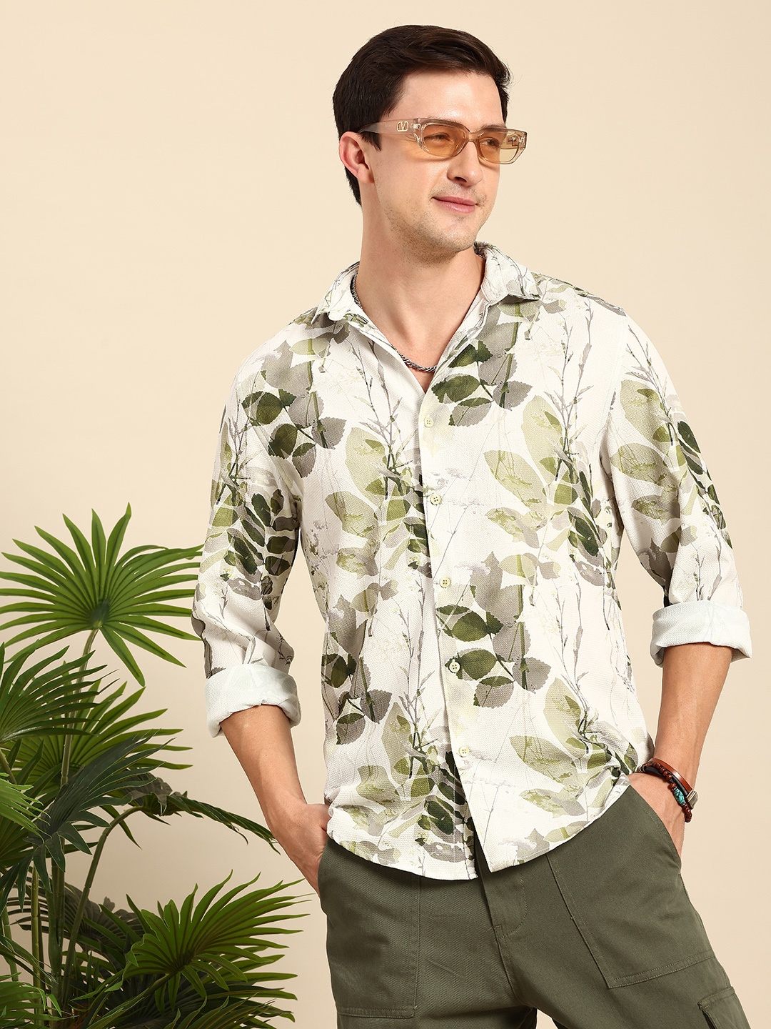 

Mast & Harbour Tropical Printed Casual Shirt, Olive