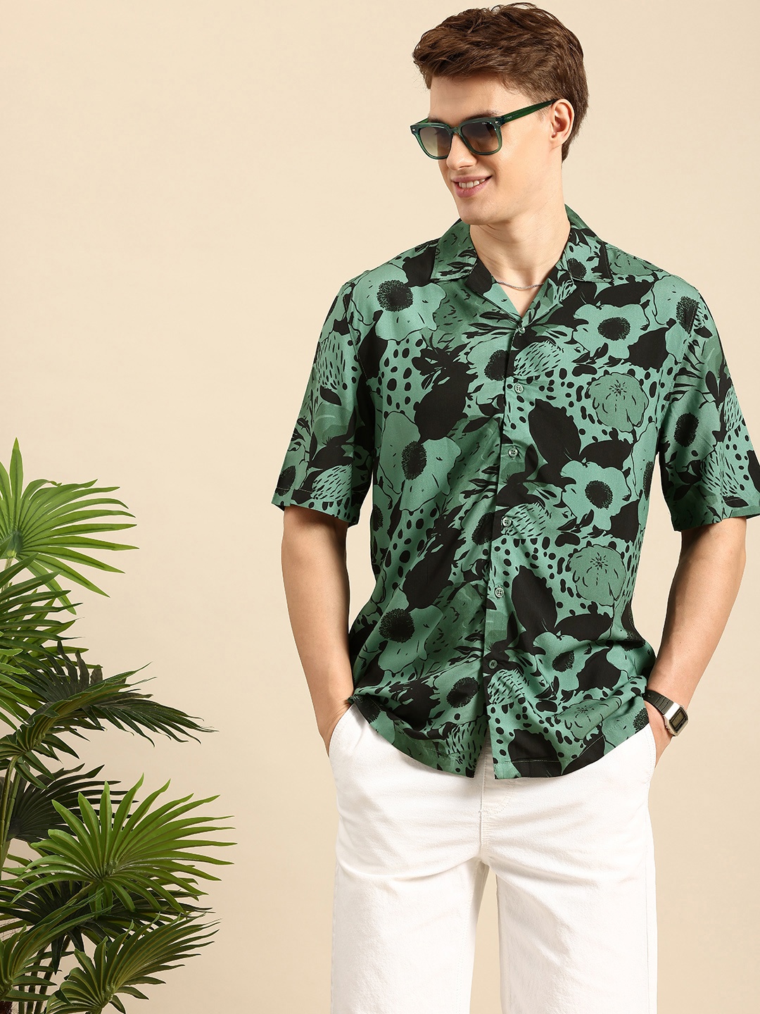 

Mast & Harbour Floral Printed Relaxed Fit Casual Shirt, Green