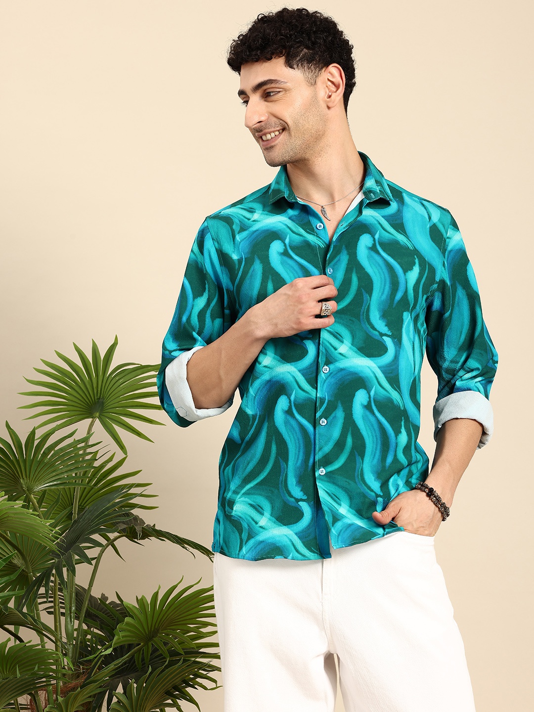 

Mast & Harbour Abstract Printed Casual Shirt, Green