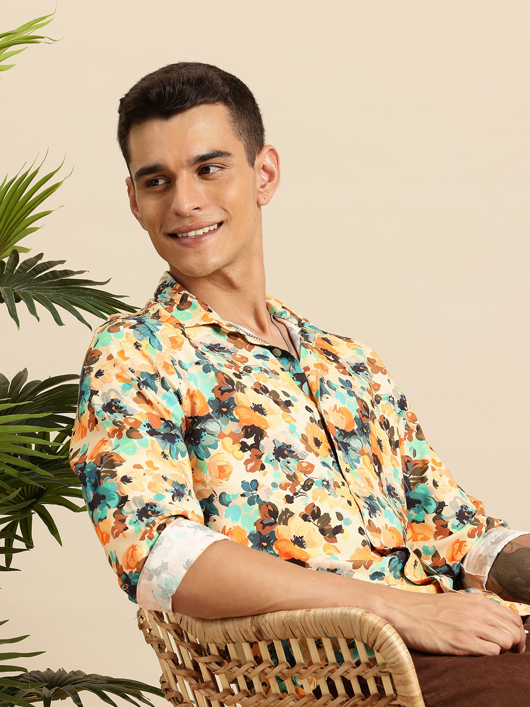 

Mast & Harbour Opaque Floral Printed Casual Shirt, Yellow