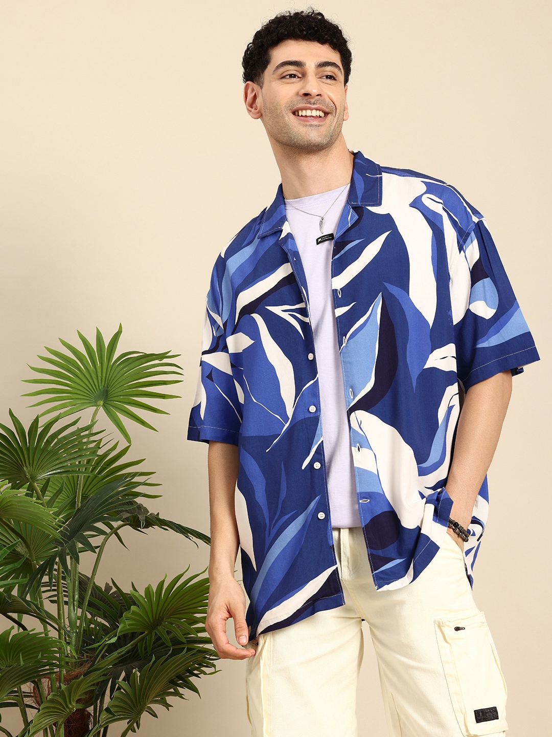 

Mast & Harbour Floral Printed Oversized Casual Shirt, Blue