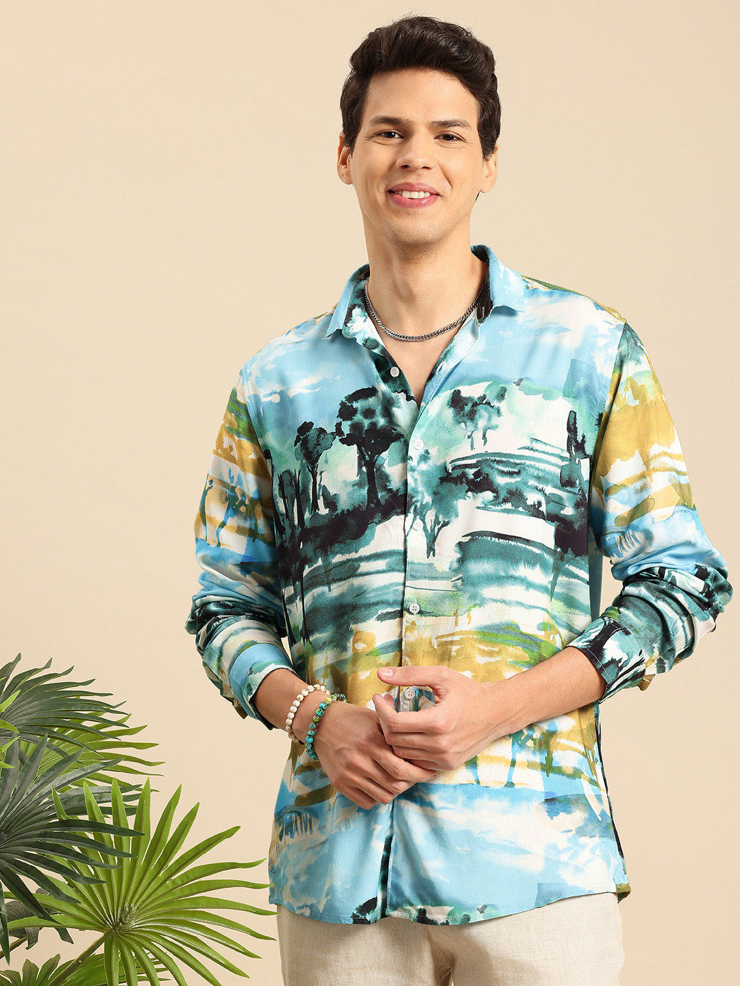 

Mast & Harbour Graphic Printed Drop-Shoulder Sleeves Relaxed Fit Casual Shirt, Blue