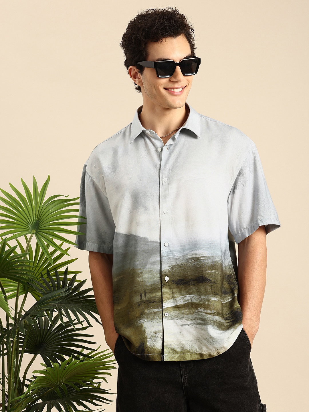 

Mast & Harbour Graphic Printed Relaxed Fit Casual Shirt, Grey