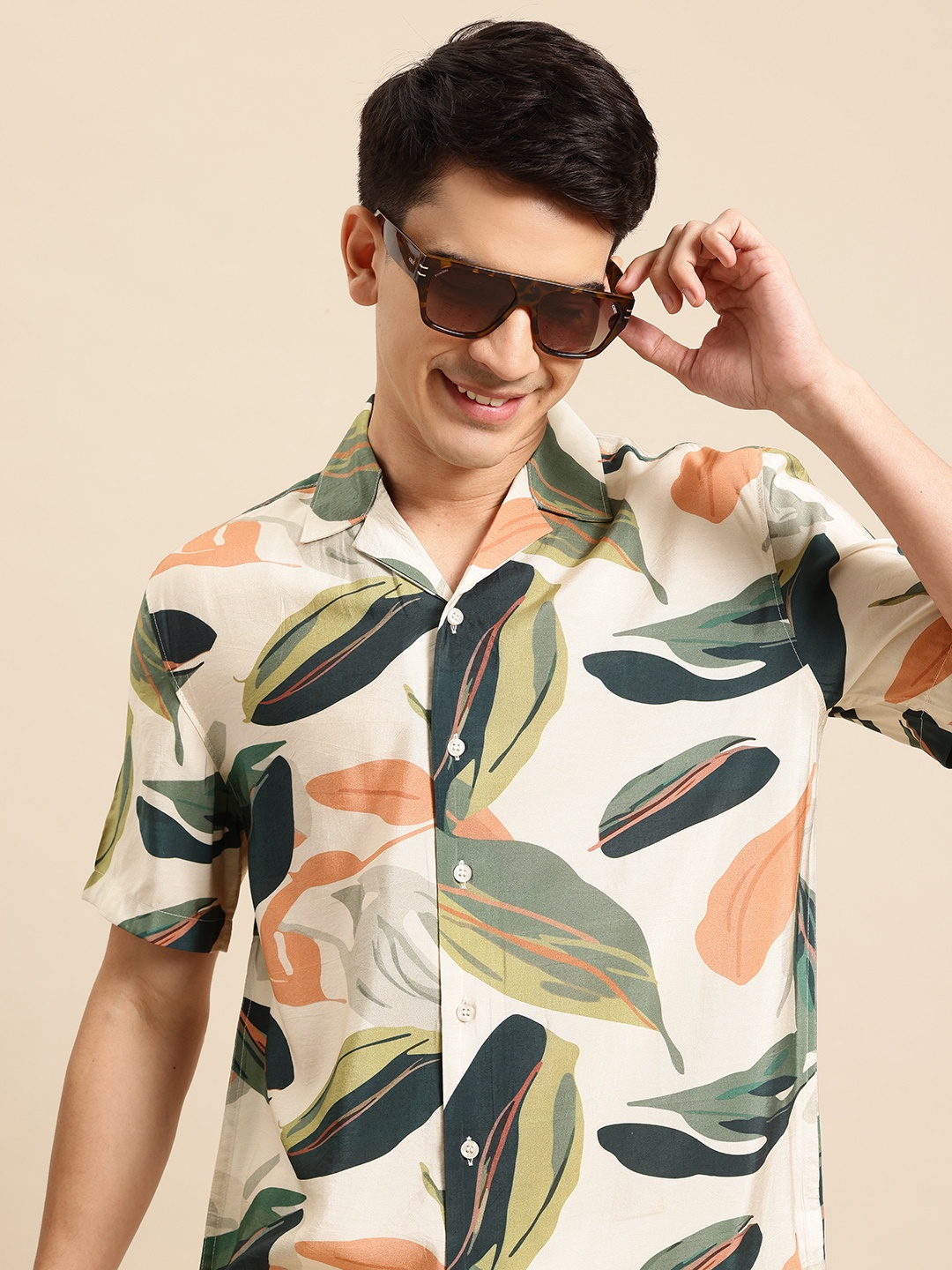 

Mast & Harbour Tropical Layer Printed Relaxed Shirt, Green