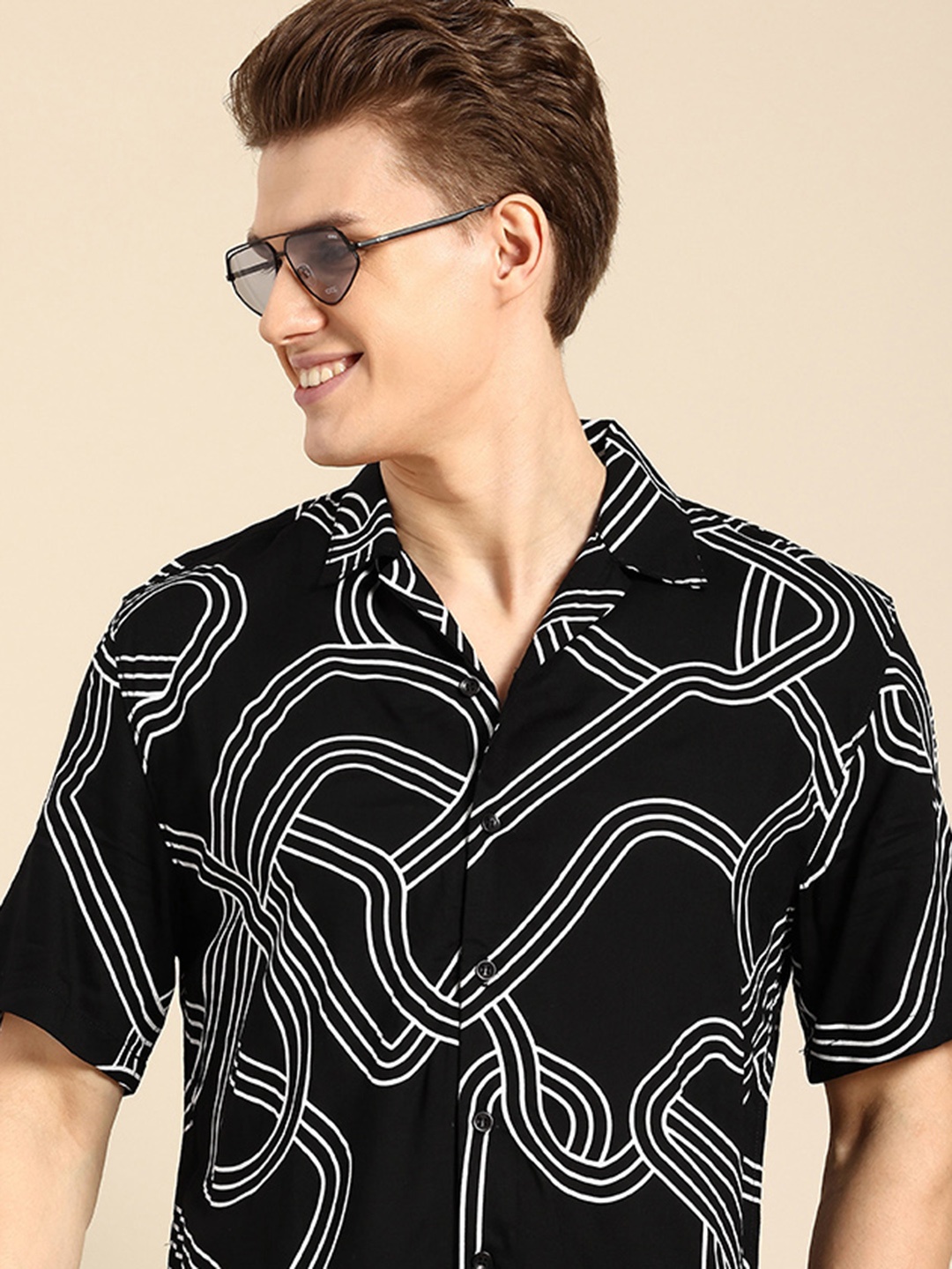 

Mast & Harbour Opaque Printed Relaxed Fit Casual Shirt, Black