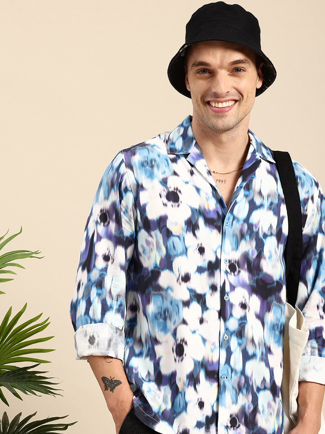

Mast & Harbour Relaxed Fit Resort Sleeves Opaque Abstract Printed Casual Shirt, Blue